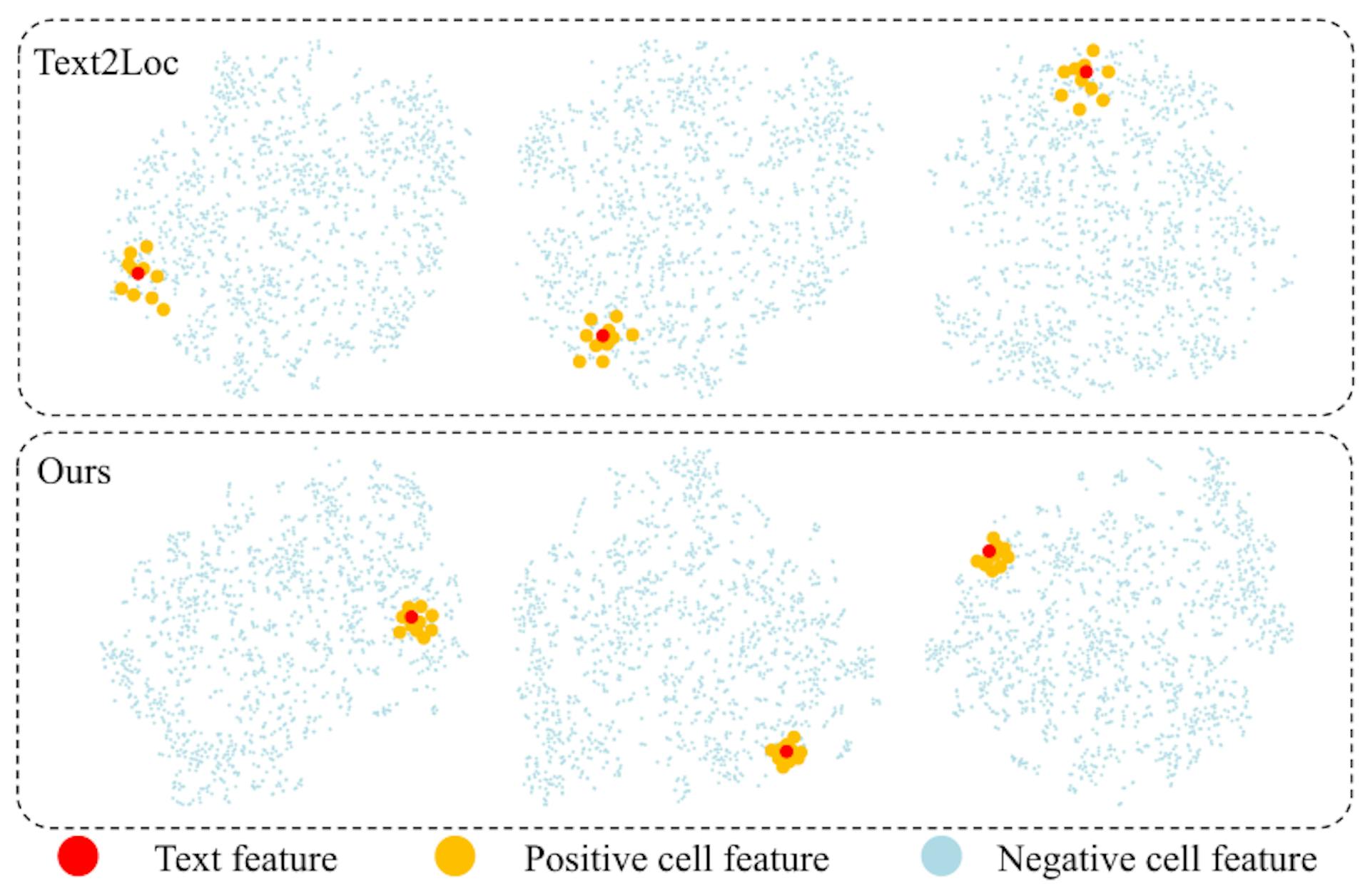 Figure 2: T-SNE visualization for the text features and cell features in the coarse stage.