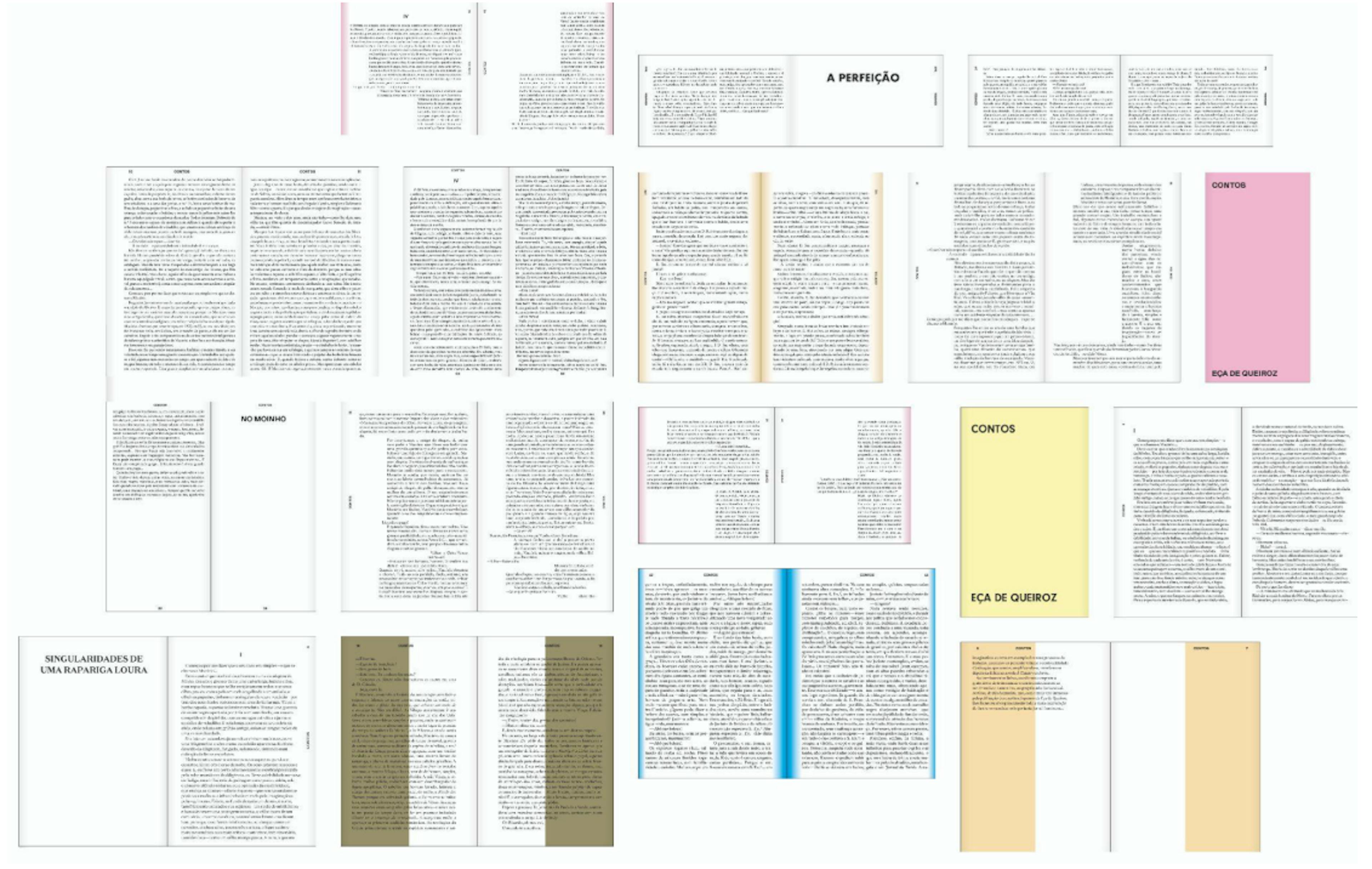 Figure 3. Examples of pages from books designed by the system using random settings and used in the first part of the experiment to assess their visual diversity. All designs generated by the system for this paper can be found in the supplementary files.