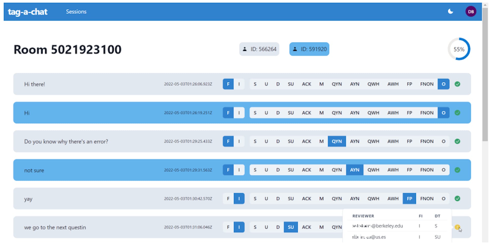 Figure 17 User interface of the tag-a-chat tool