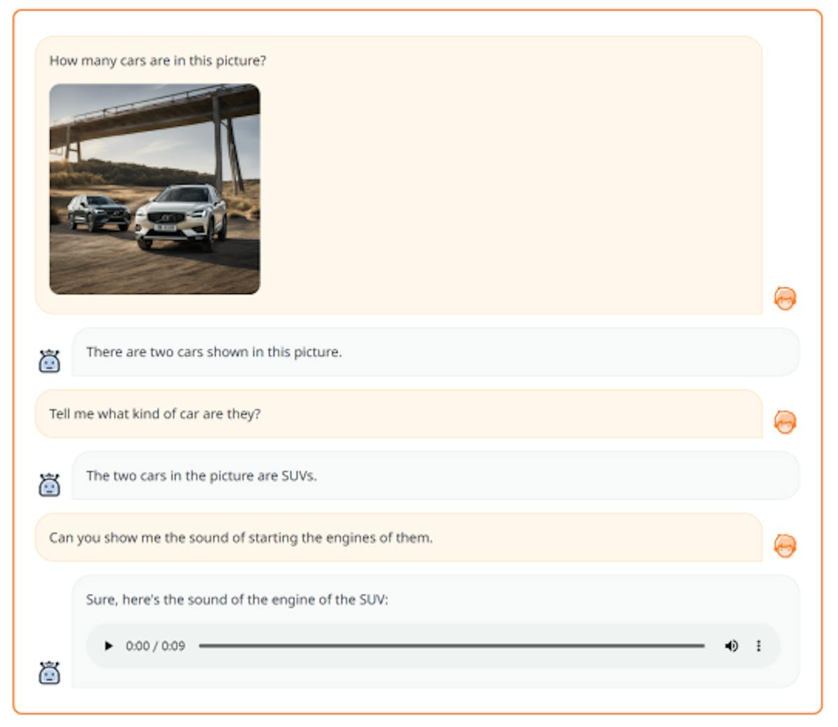 Figure 6: Example of Text+Image → Text+Audio.