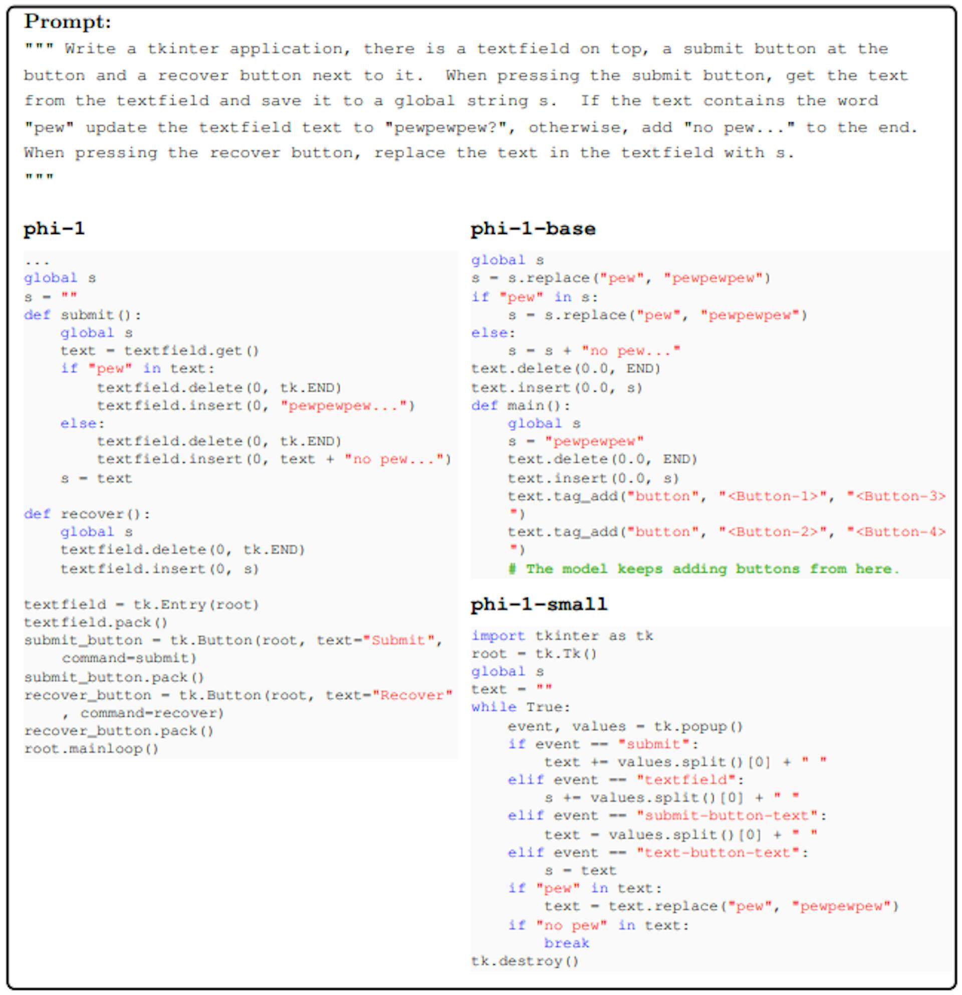 TKinter example. Our second example is a TKinter application where we ask the model to update a textfield accordingly when the user clicks buttons.