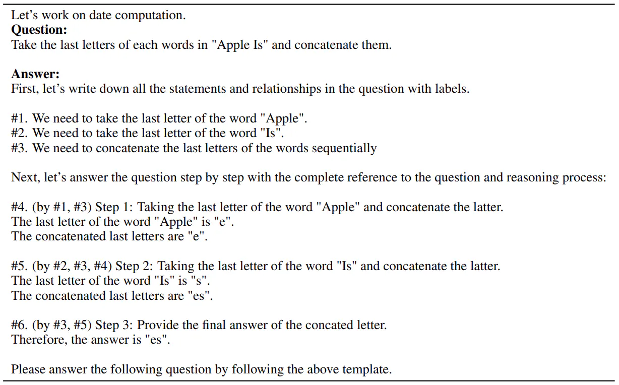 Table 16: One-shot Natural Program prompt for reasoning chain generation on the Last Letters dataset.