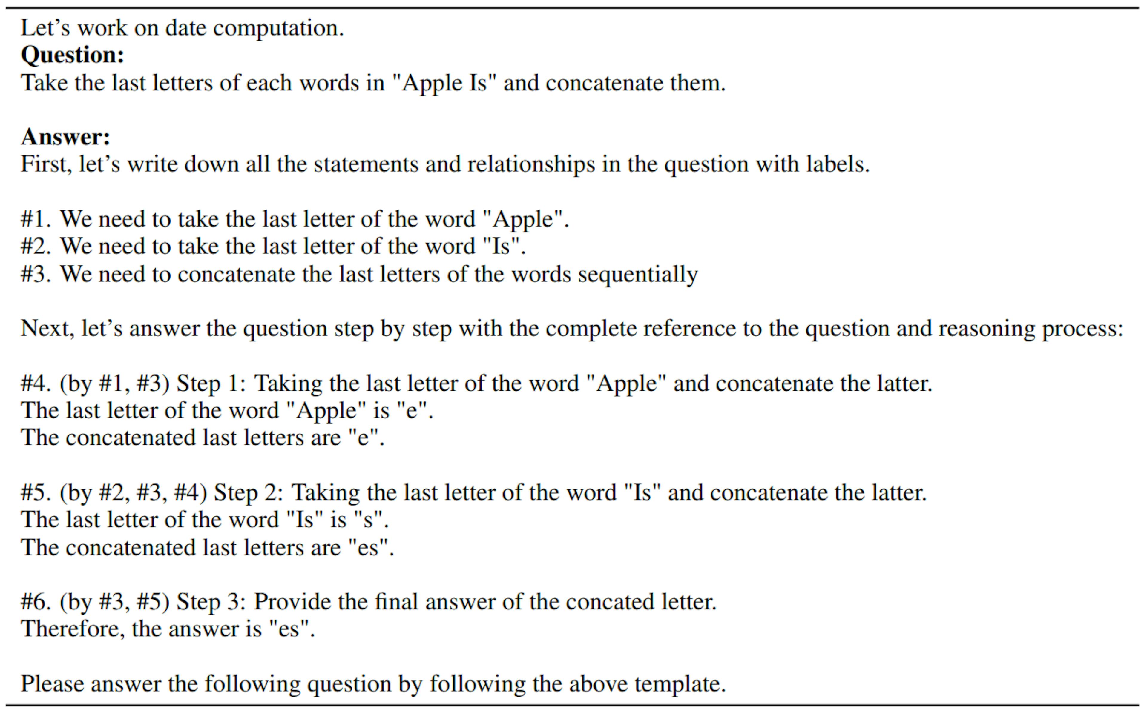 Table 16: One-shot Natural Program prompt for reasoning chain generation on the Last Letters dataset.