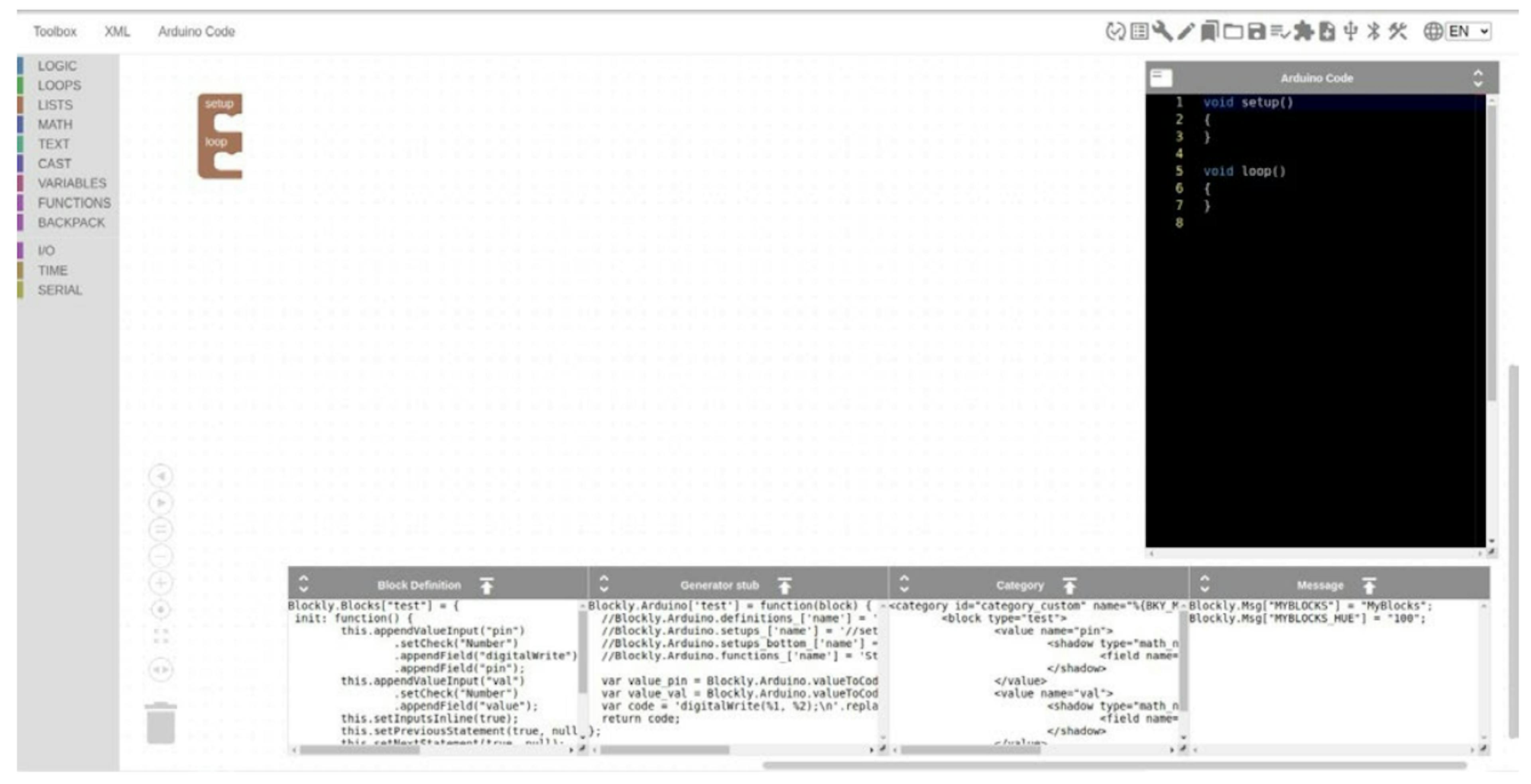 Figure 3: Step 3. Write a post-processing tool for custom blocks and paste the "Block Definition" and "Code Generator" into it.