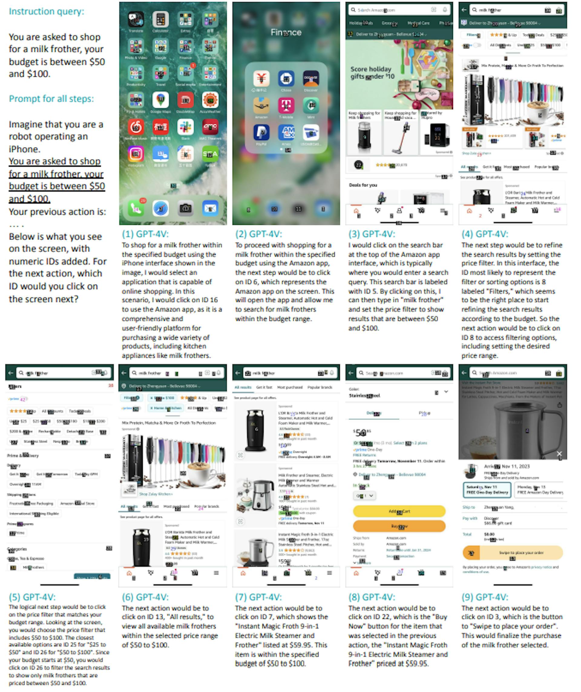 Figure 4: Episode examples on iOS screen navigation. Best viewed by zooming in on the screen.