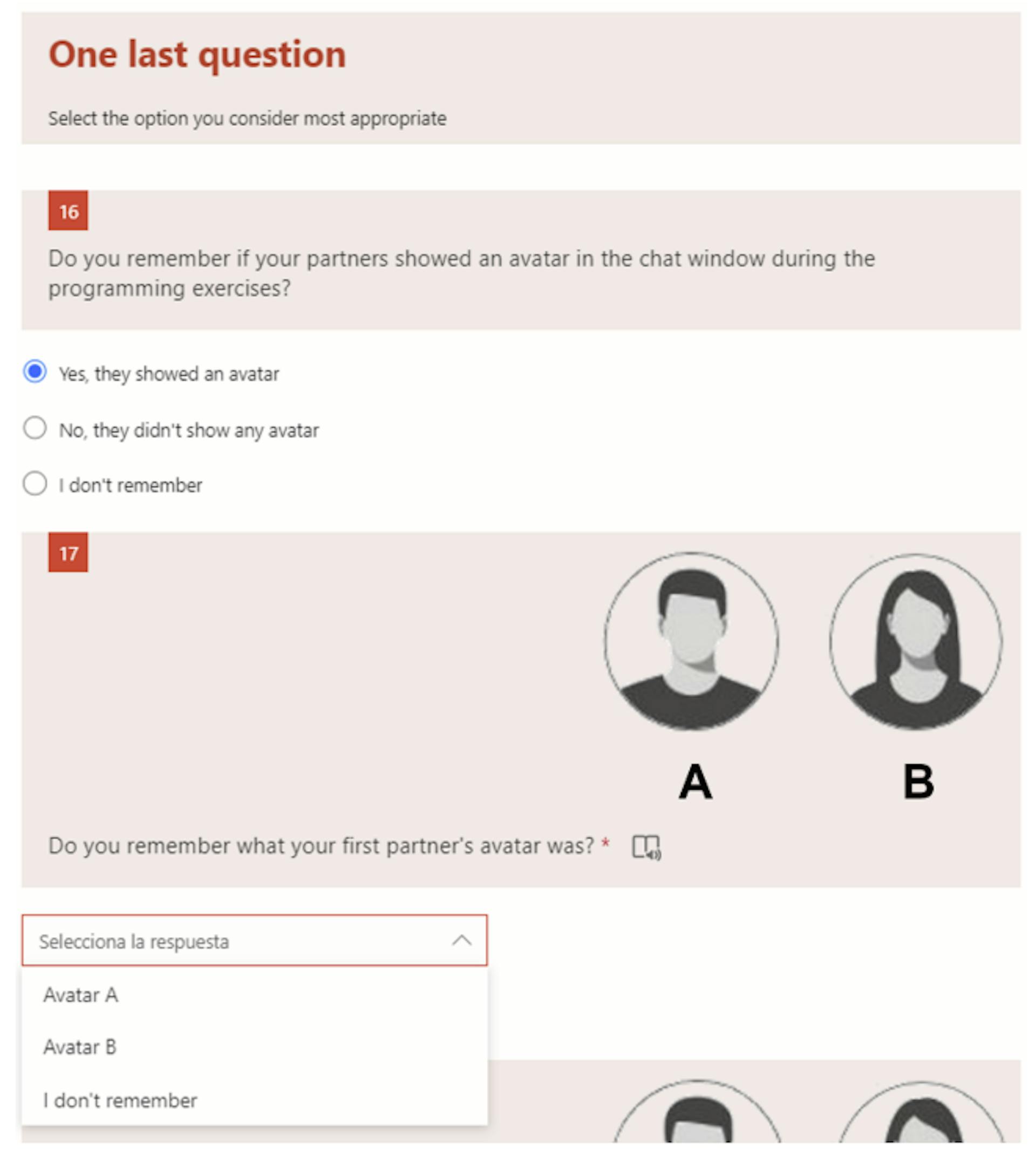 Figure 6 Section in questionnaire #3 for partner’s perceived gender (ppgender) variable