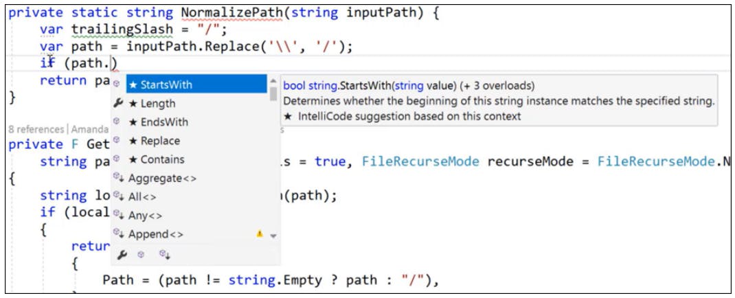 Figure 4 – API suggestion using the Visual Studio IntelliCode feature. Source: Silver (2018)
