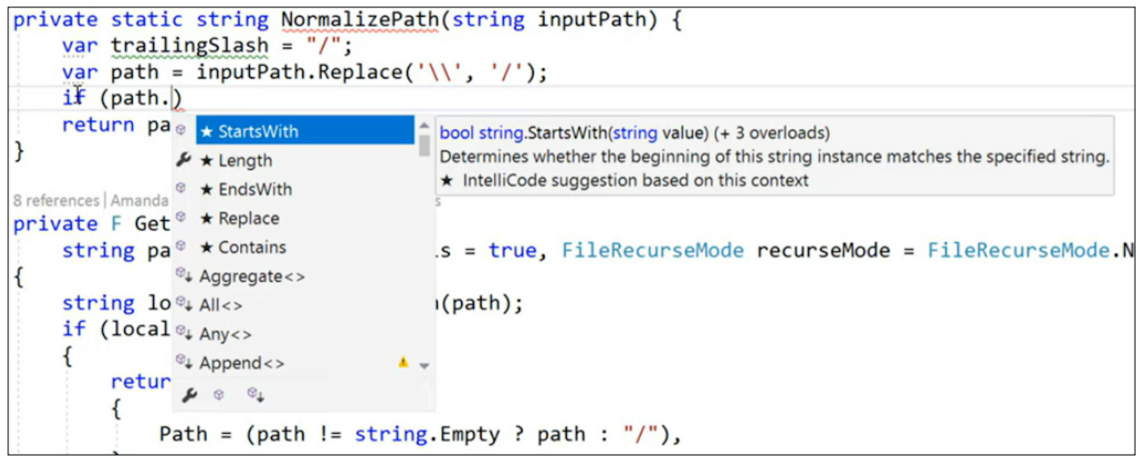 Figure 4 – API suggestion using the Visual Studio IntelliCode feature. Source: Silver (2018)
