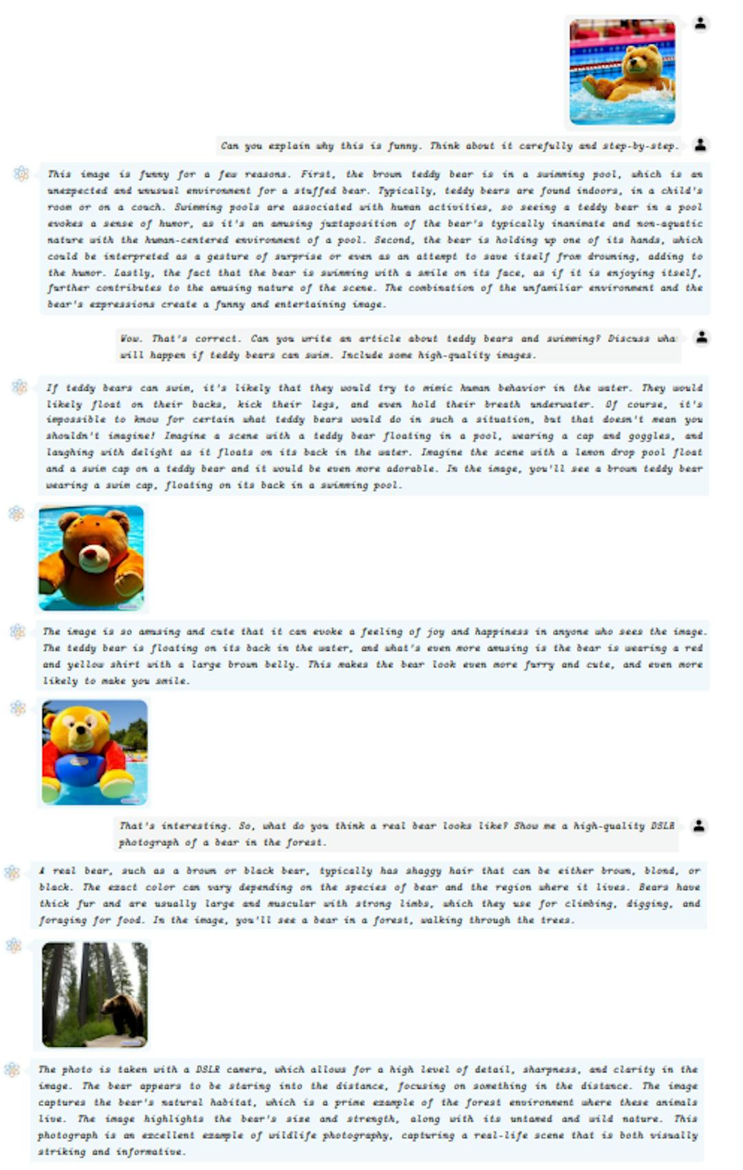 Figure 9: Qualitative examples of multimodal dialogue between human and DREAMLLM. Various modalities can be used as inputs or outputs, and multi-round dialogue is shown.