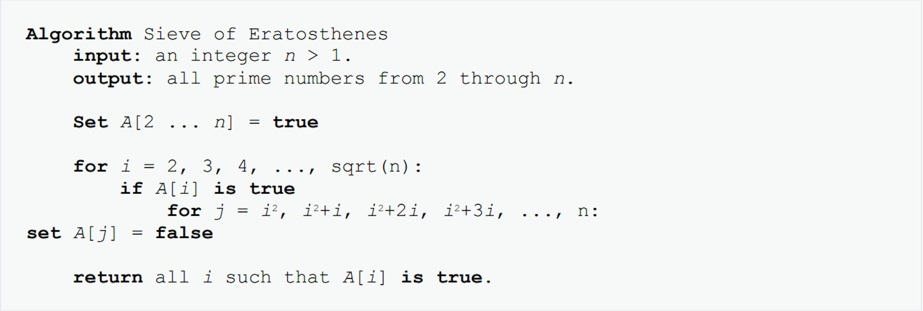 Figure 1. Pseudocode for the Sieve of Eratosthenes.