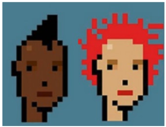 Figure 1: Dark Male CryptoPunk (left) and Light Female CryptoPunk (right).