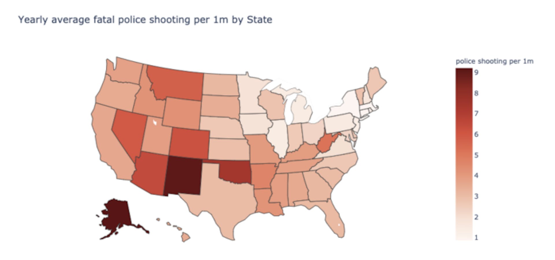 Figure 12. Yearly average Fatal Police shooting per 1m by State