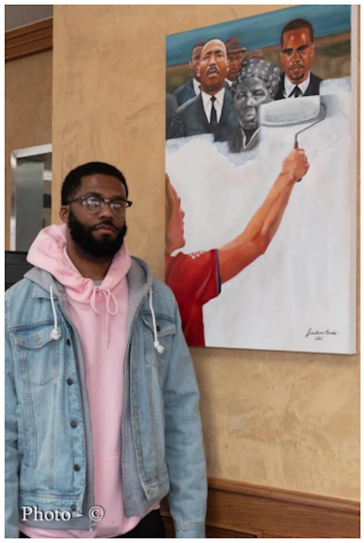 Figure 1. Pro-CRT meme of artist Jonathan Harris with his painting entitled "Critical Race Theory"