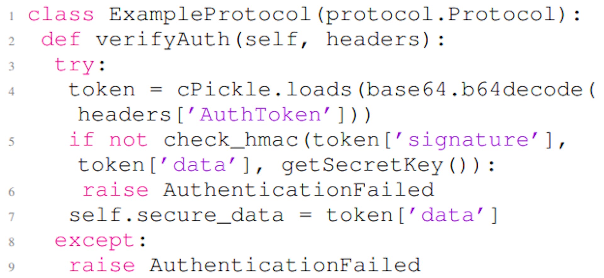 Listado 1: Código de Python adaptado de [29]que muestra un ejemplo de deserialización de datos no confiables (CWE-502).
