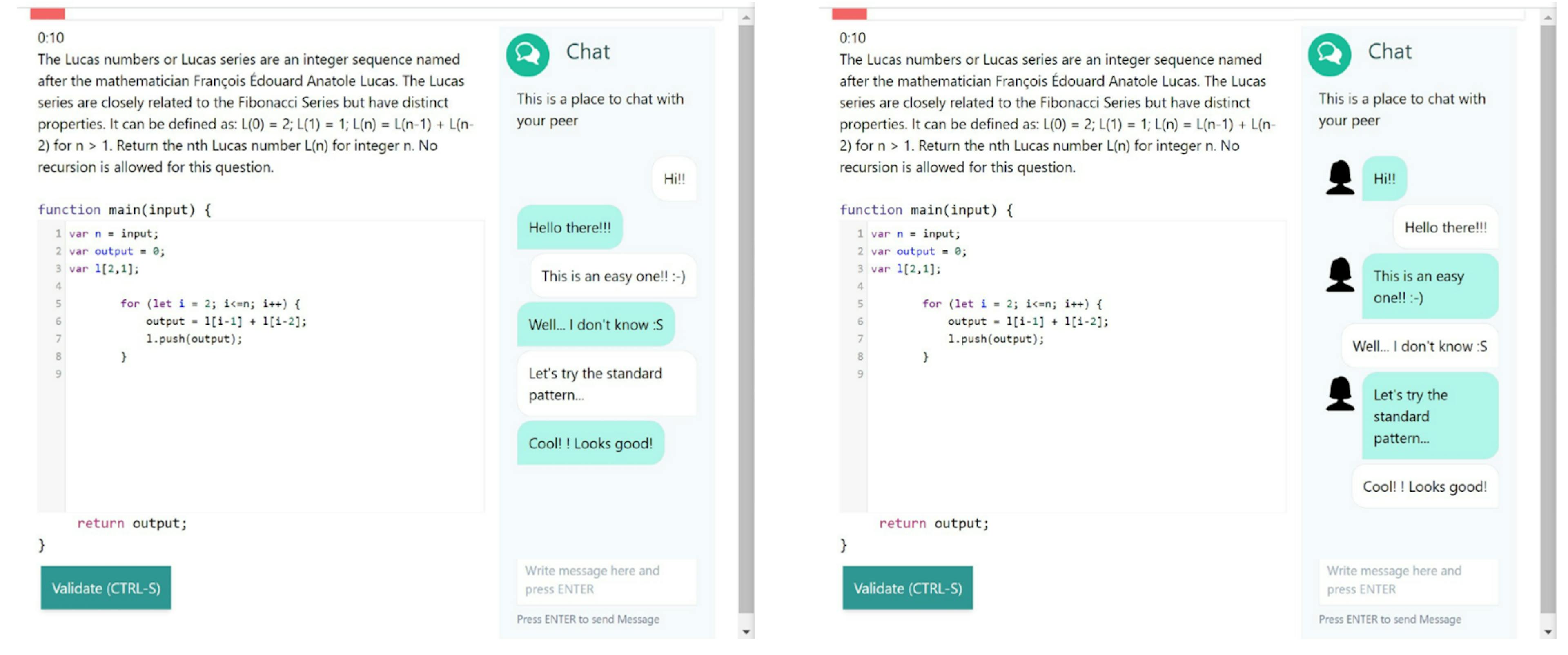 Figure 1: twincode user interface for control group (left) and experimental group (right)