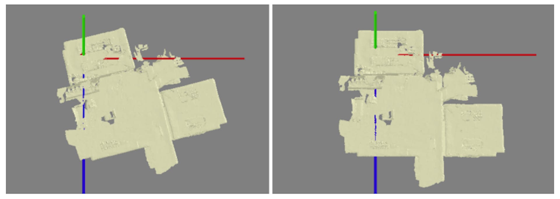 Fig. 4. The mesh model of building B1 (left) that is not aligned initially and the same after wall alignment (right).