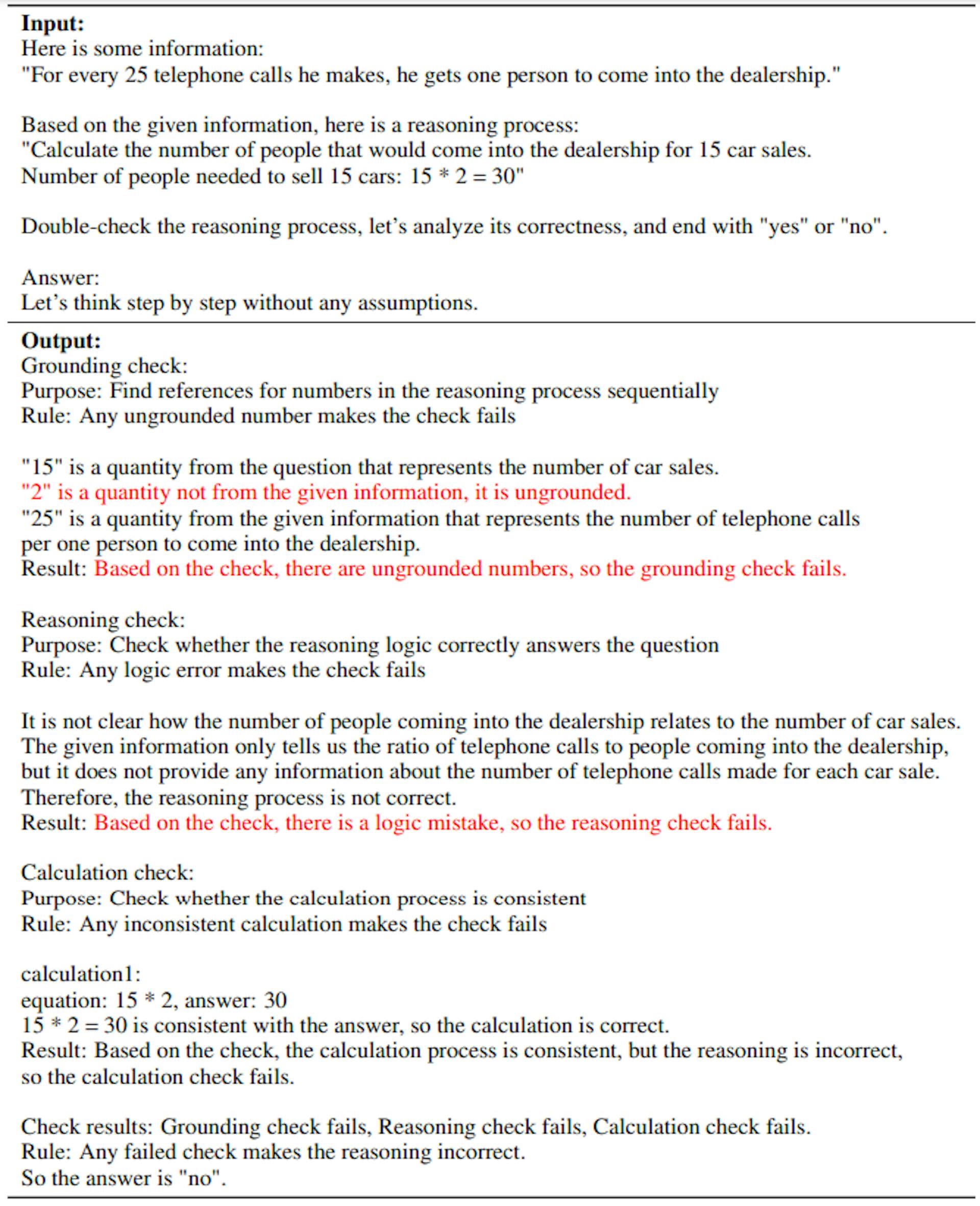 Table 18: Successful case: our deductive verification approach successfully discovers ungrounded information and reasoning mistakes.