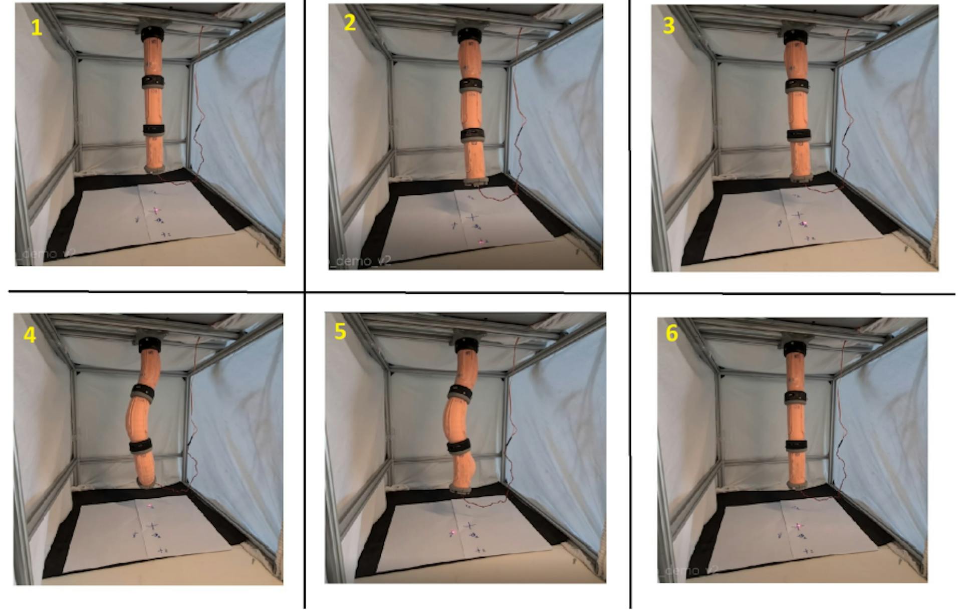 Figure 17. Results of Experiment 2, in which PAUL has been moved to different points located in the horizontal basis plane but without forcing it to keep its lower end parallel to that plane. Source: authors.