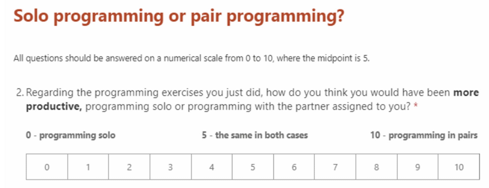 Figure 5 First response item for pp variable in questionnaires #1 & #2 as presented to the subjects