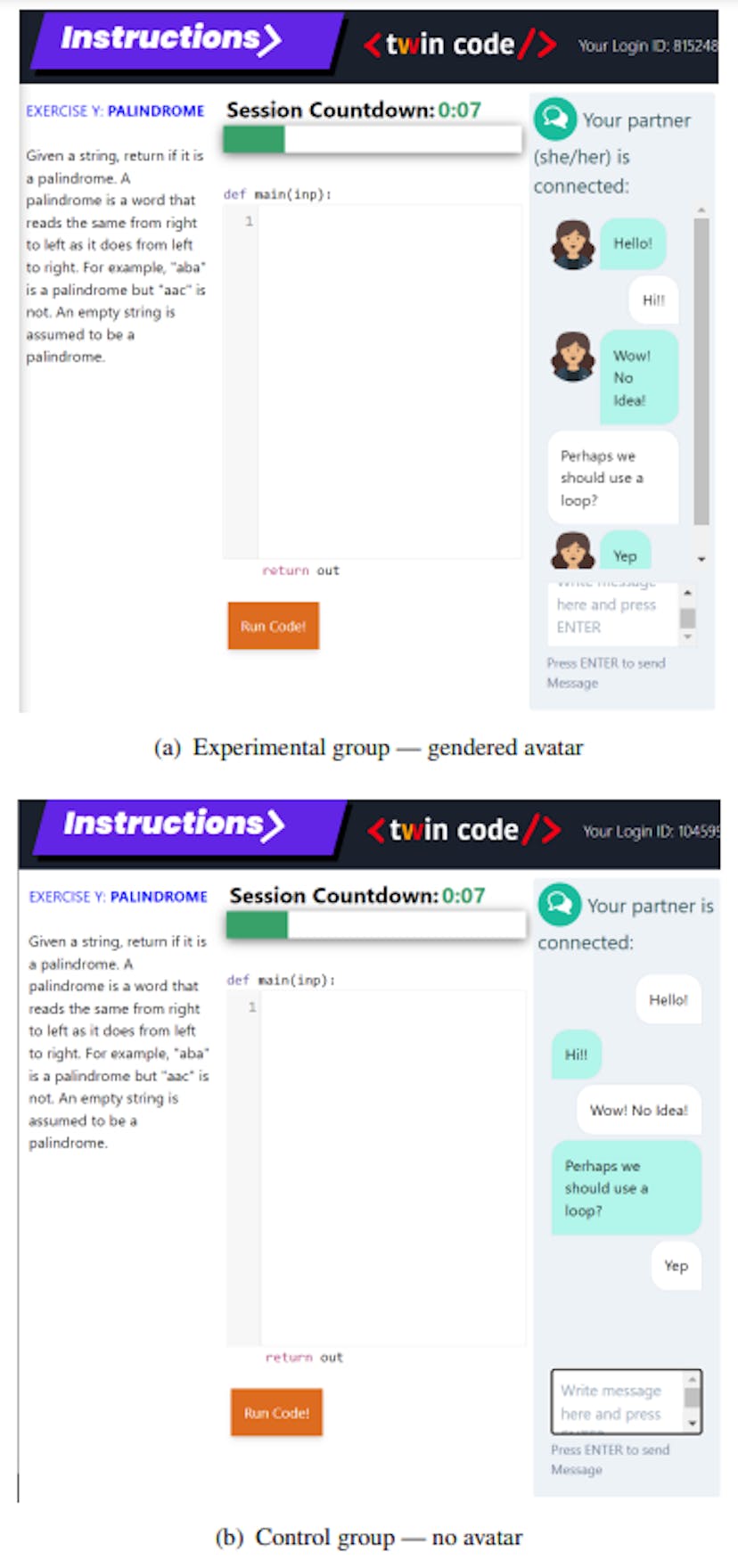Figure 16 twincode user interface for subjects in the experimental and control groups (replication version)