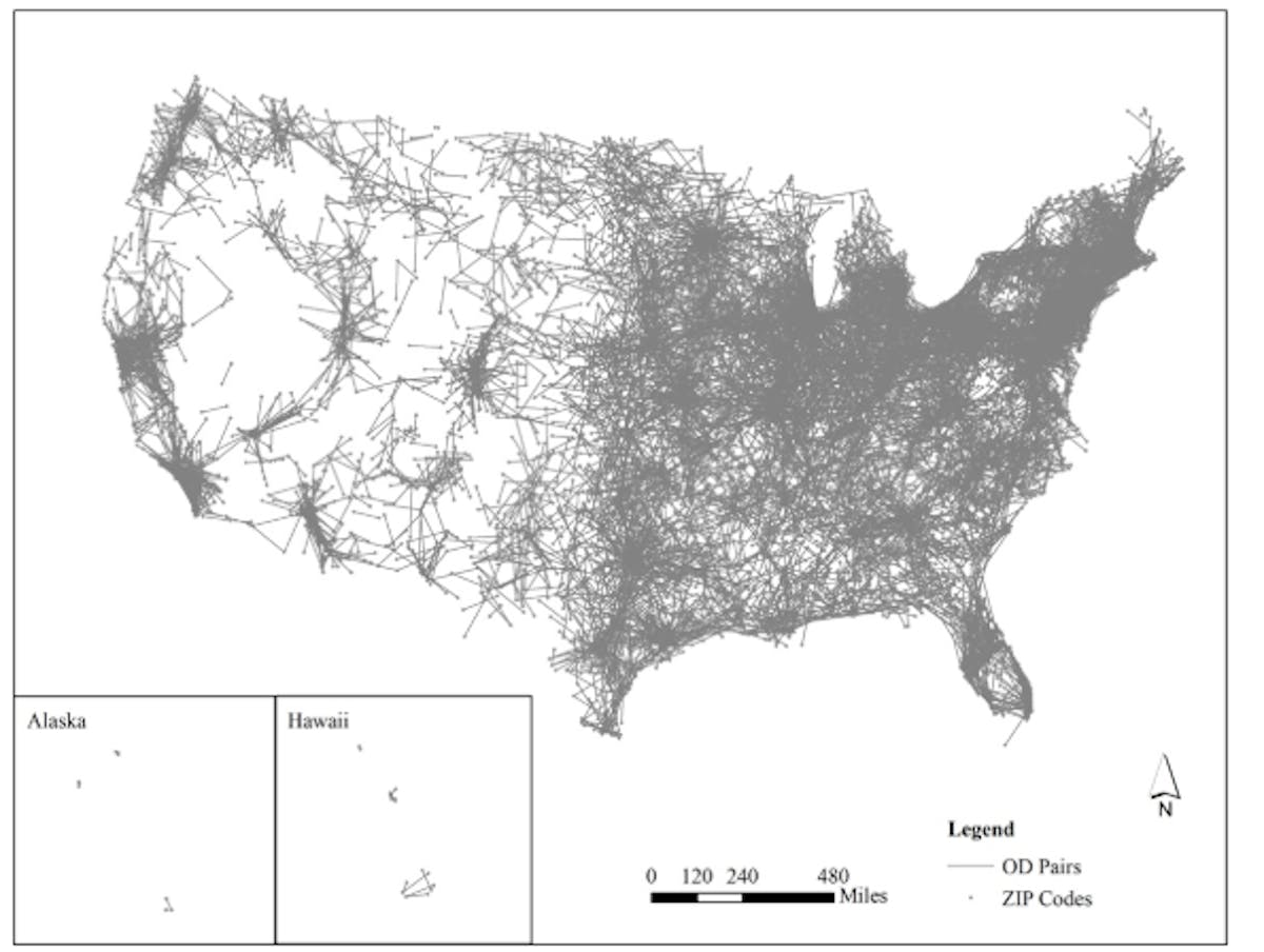 Figure 3. Sampled ZIP code pairs of Level 1