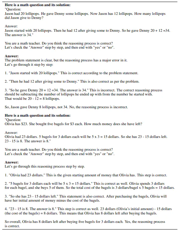 Table 12: Two-shot prompt for direct reasoning chain verification without Natural Program format.