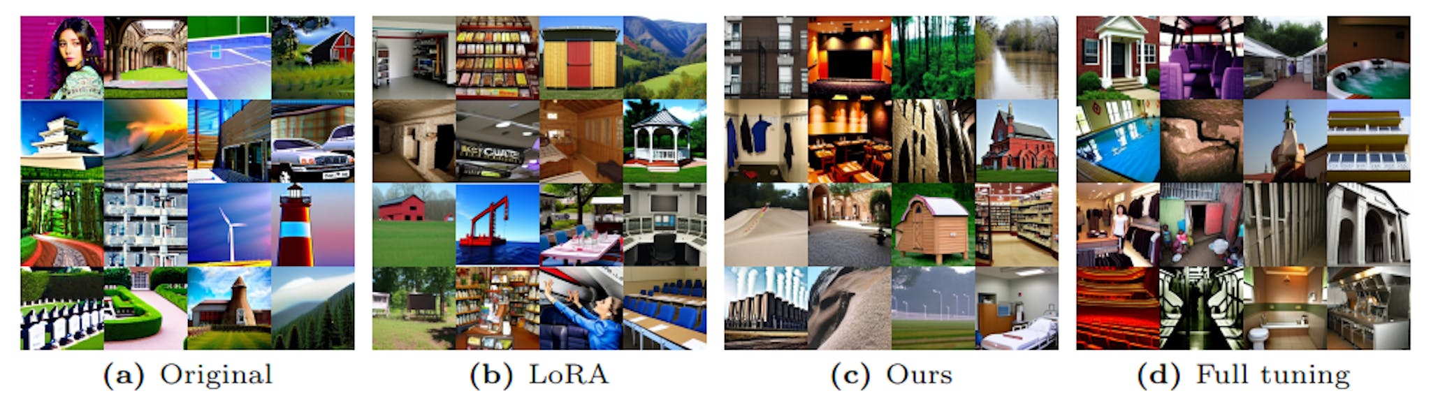 Fig. 12: Images sampled from Stable Diffusion checkpoints fine-tuned on the SUN397.