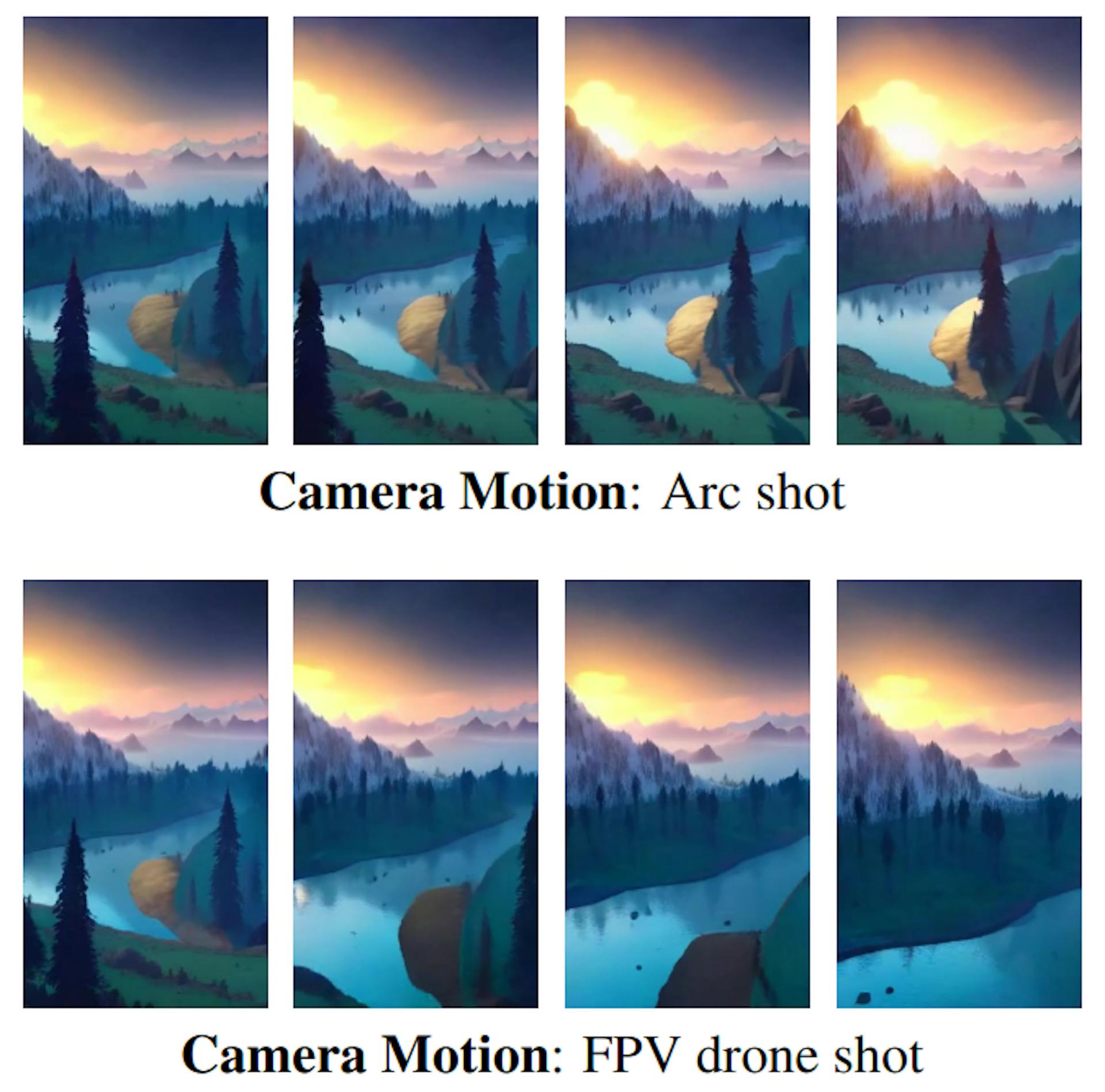 Figure 11: Examples of directed camera movement from the same initial frame.