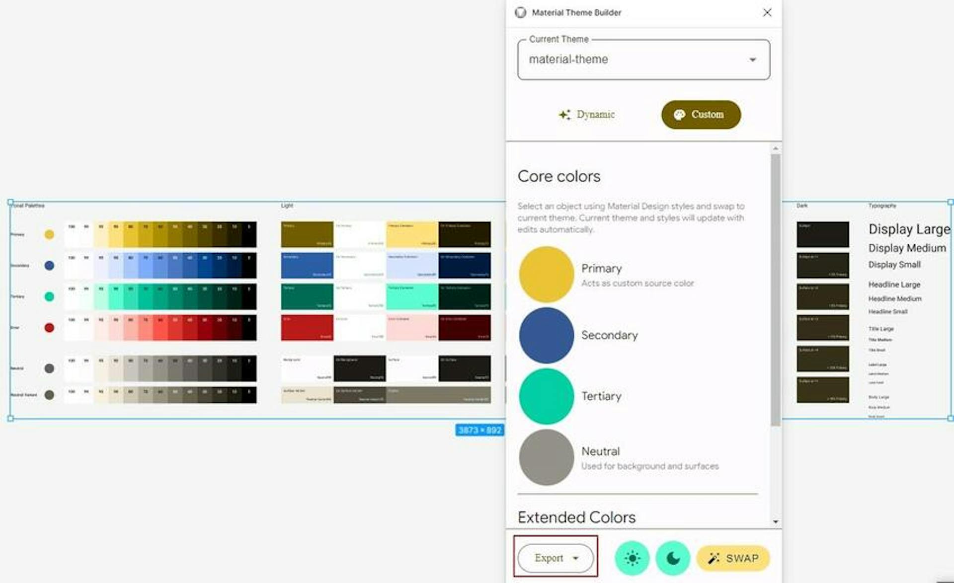 Token palette generation