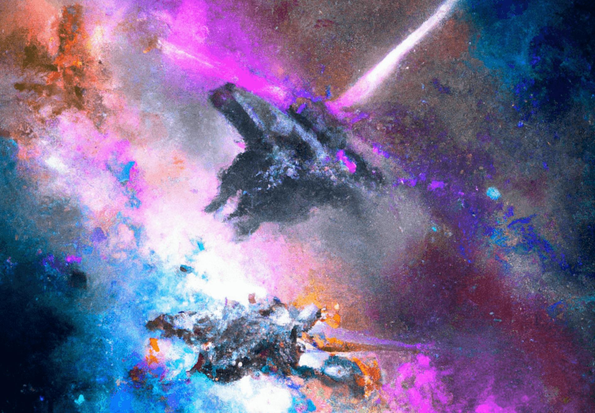 Dall-e: “Give me a digital art of 2 various spaceships with an exploding nebula in the background”