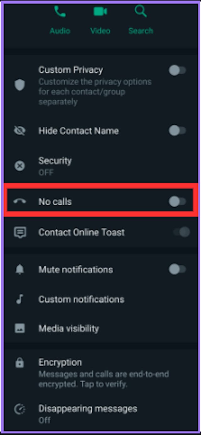 User call block feature on GB WhtasApp