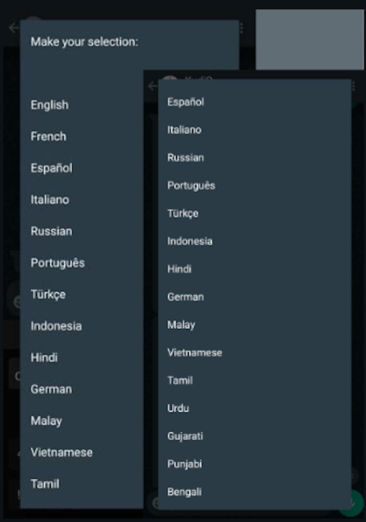 A list of current languages available on the variant apps 