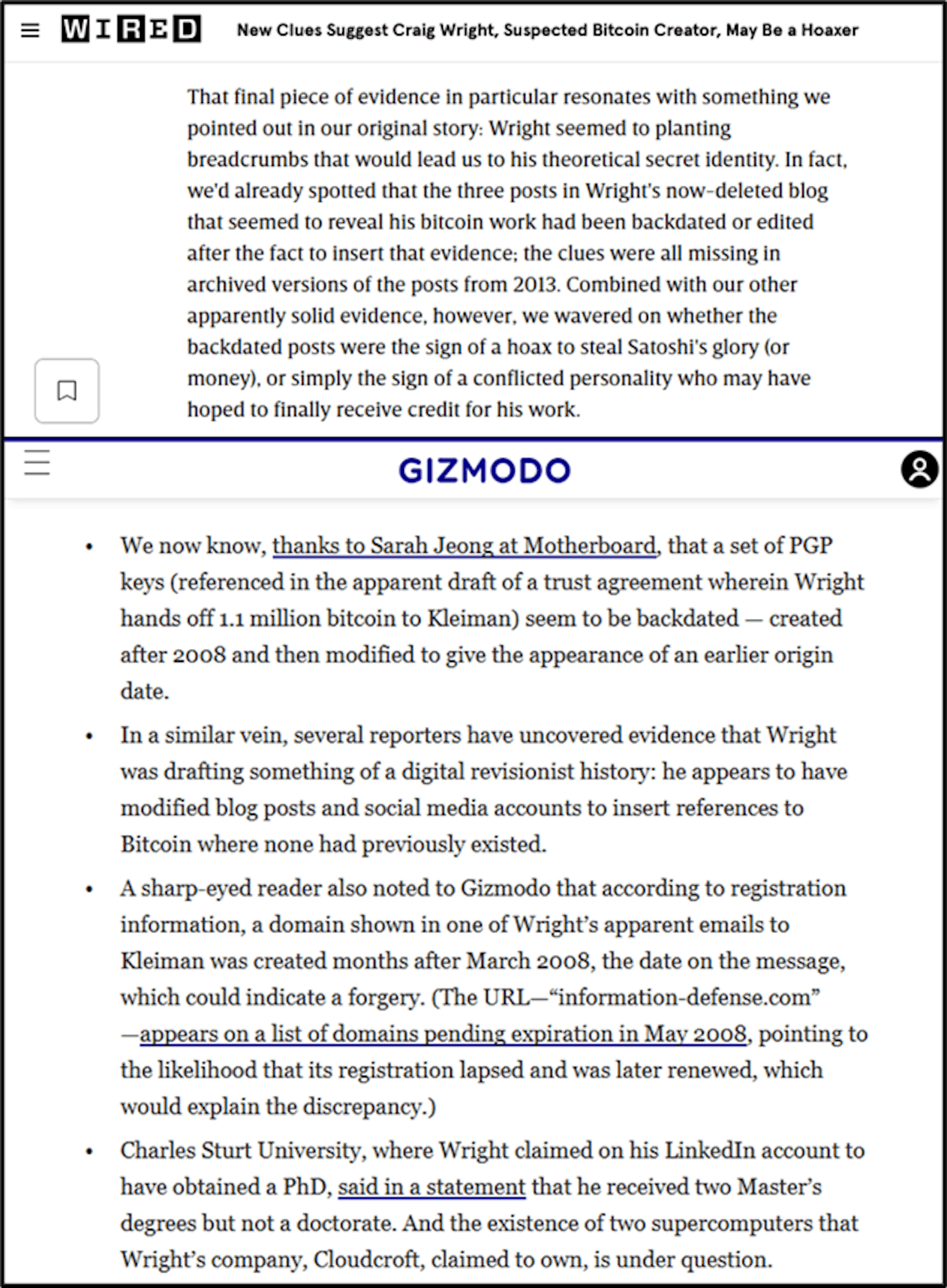 3 días después de su primicia, Wired y Gizmodo alegaron que eran posibles objetivos de un elaborado engaño.