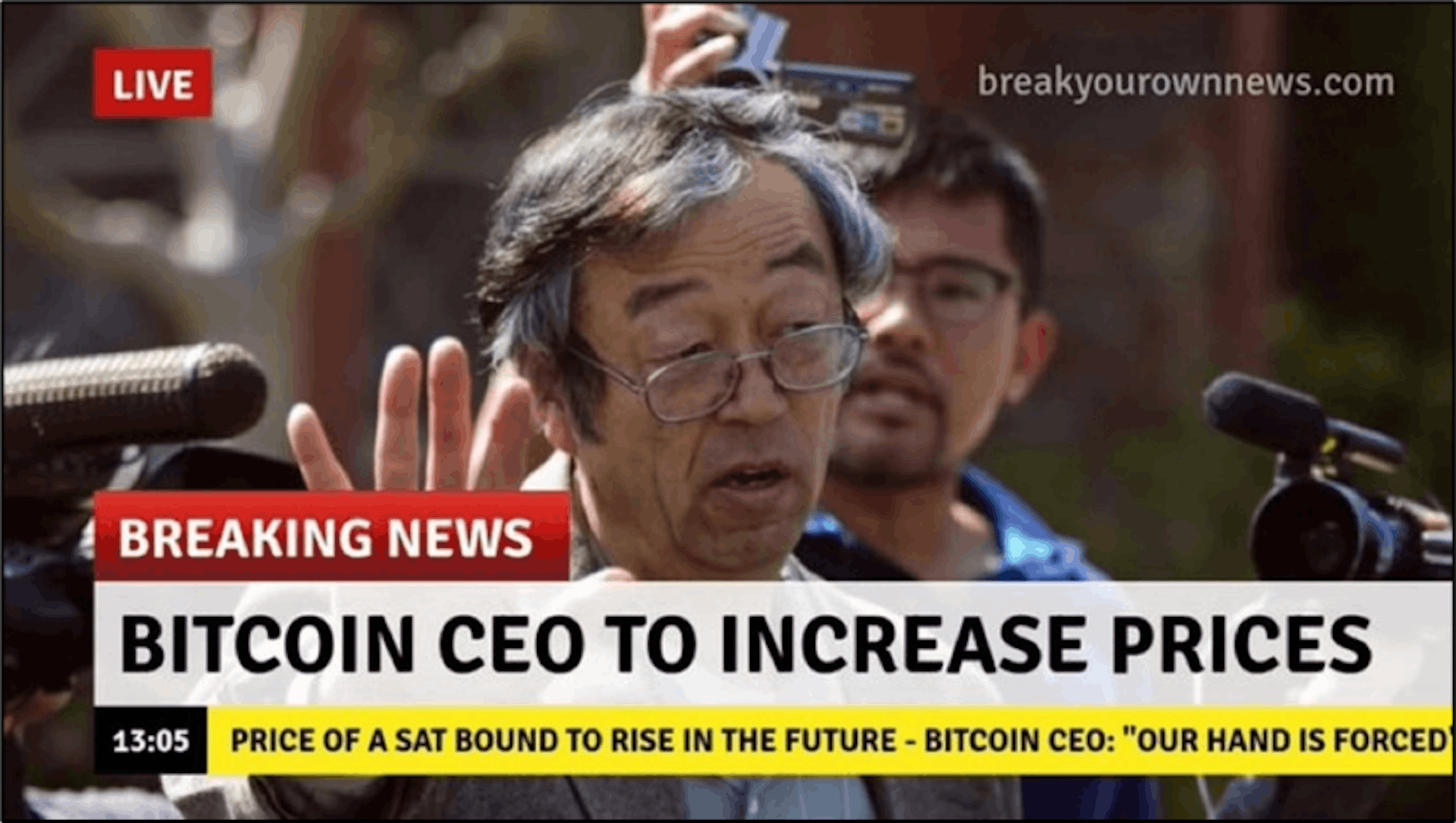 Ein verwirrter Dorian Nakamoto, der sich an die Presse wendet, ist die Quelle vieler Bitcoin-Memes