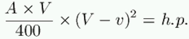 \frac{A \times V}{400} \times (V - v)^2 = h. p.