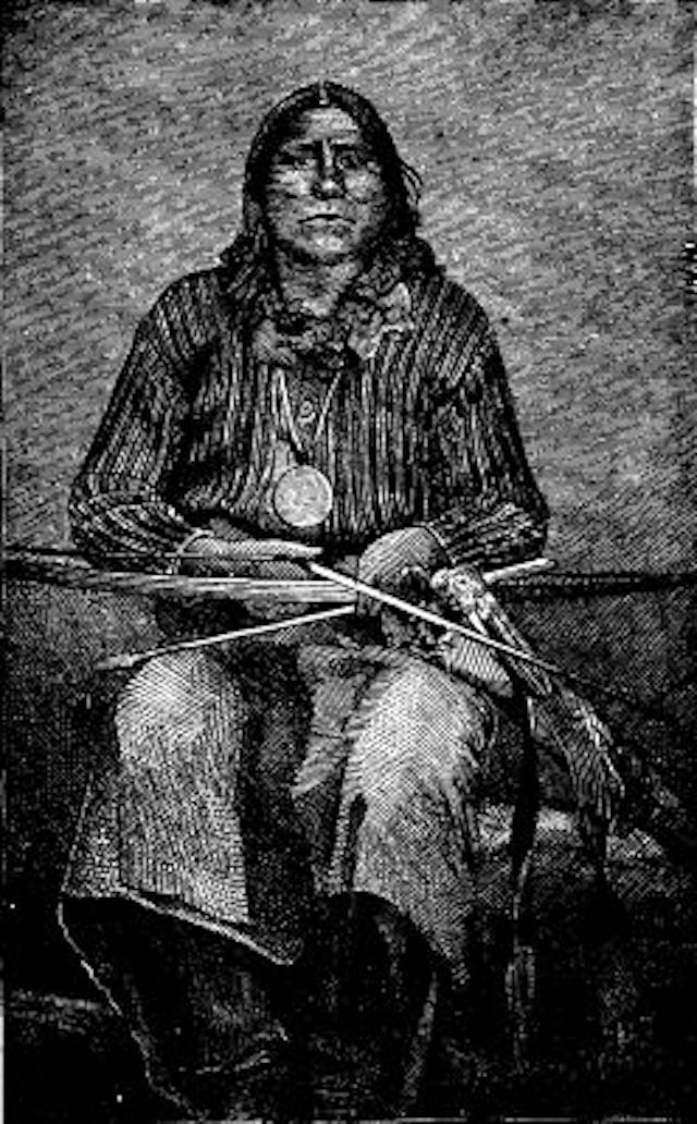 FIG.8.--Portrait of Satanta, a late chief of the Kiowas (from the Red river of Texas), from a photograph. The predominance of the facial region, and especially of the malar bones, and the absence of beard, are noteworthy.