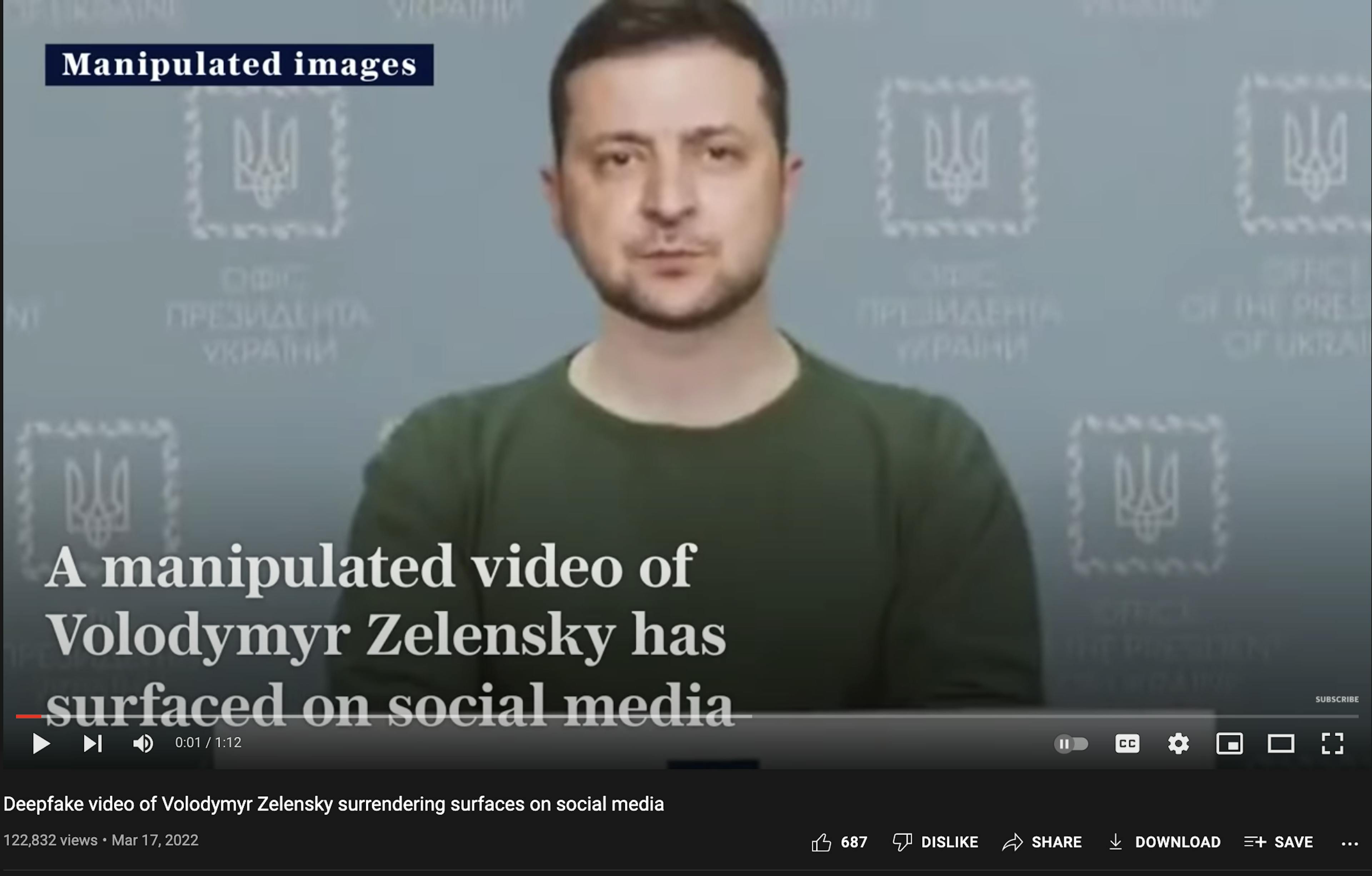 Deepfake of Zelensky on the internet