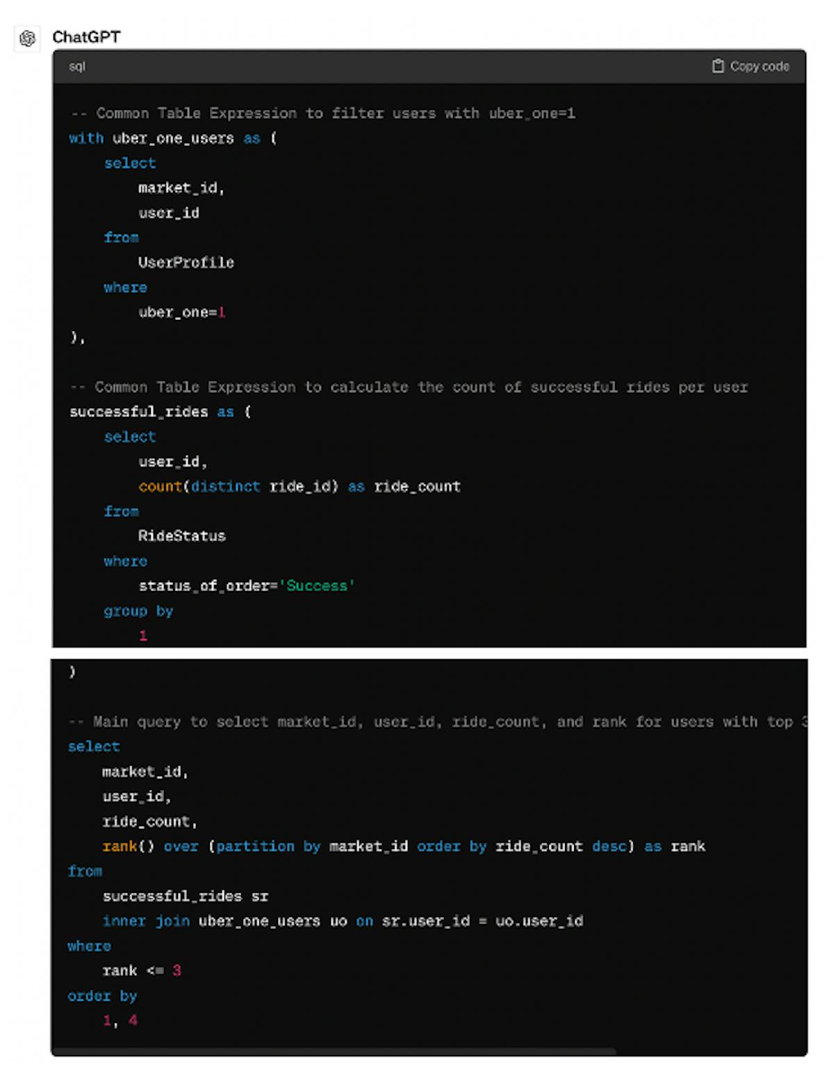 The ChatGPT’s answer for formatting the SQL code