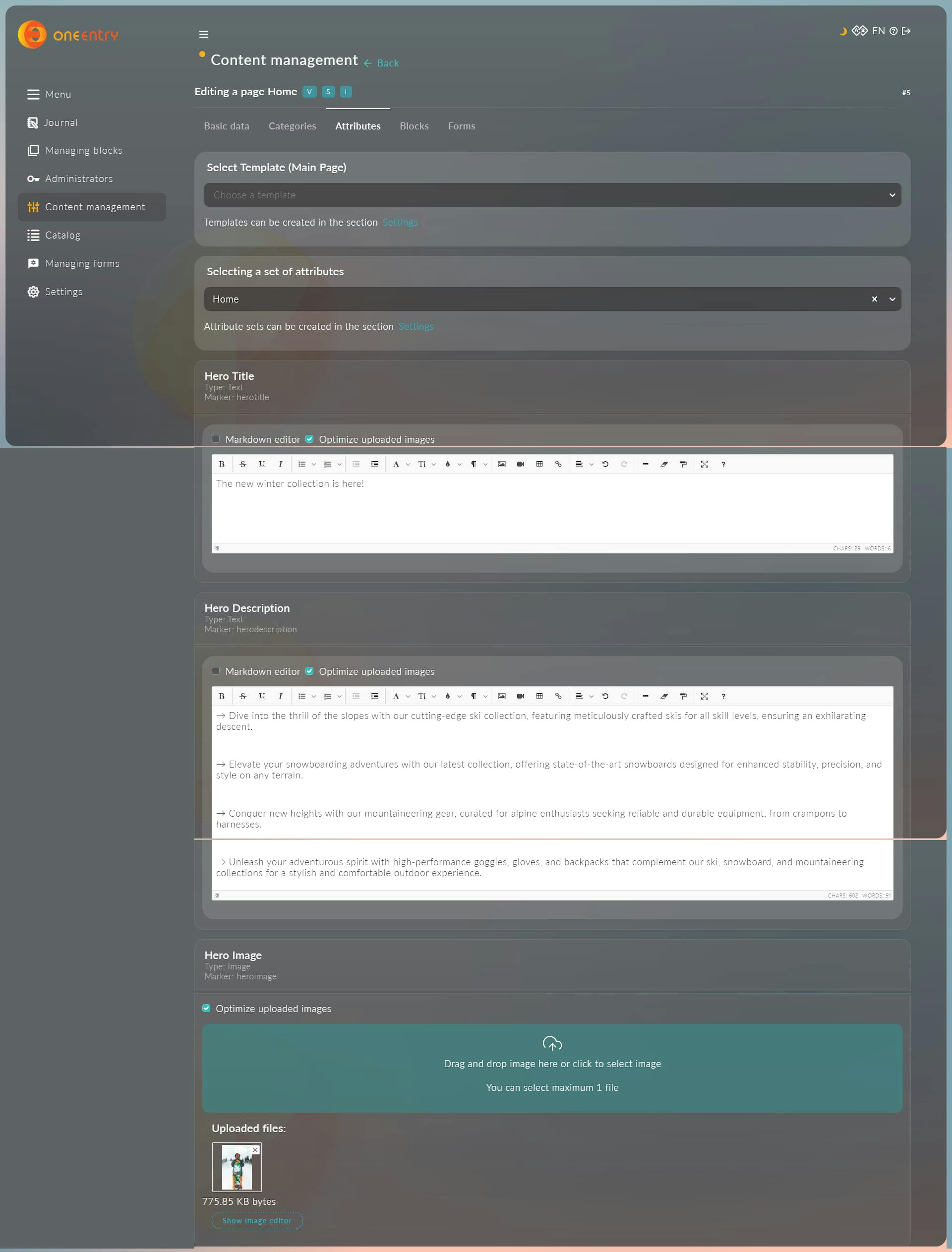 OneEntry CMS content creation
