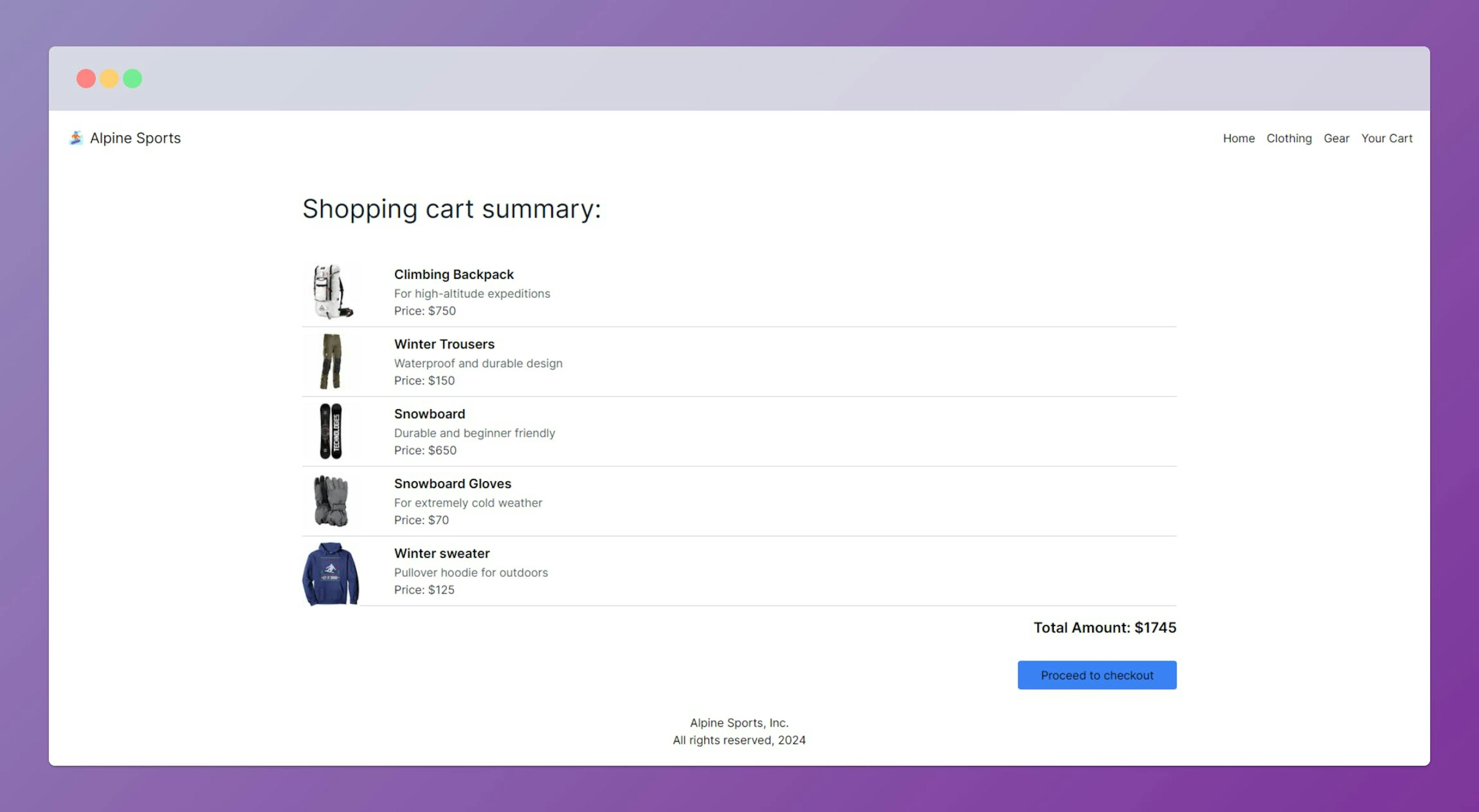 E-commerce store cart page