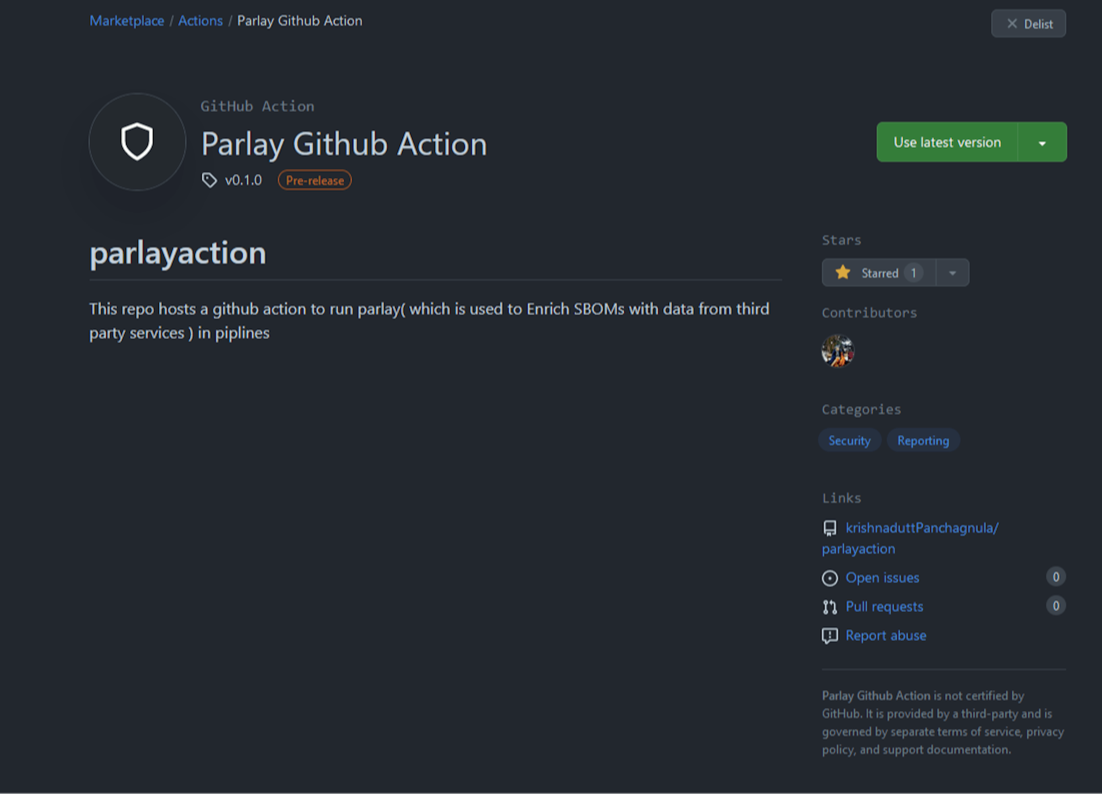 Github Action published in Github