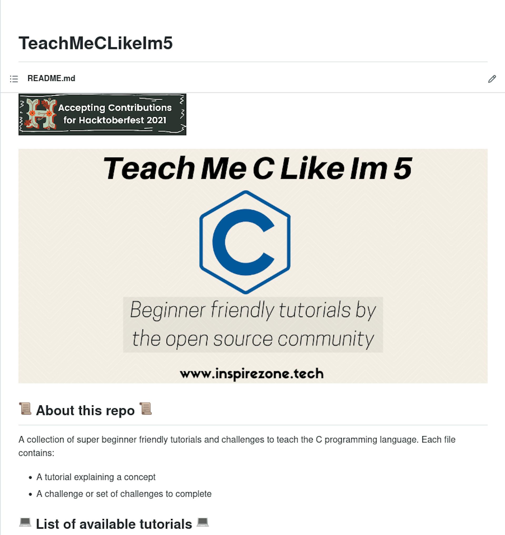 README for TeachMeCLikeIm5 repository.