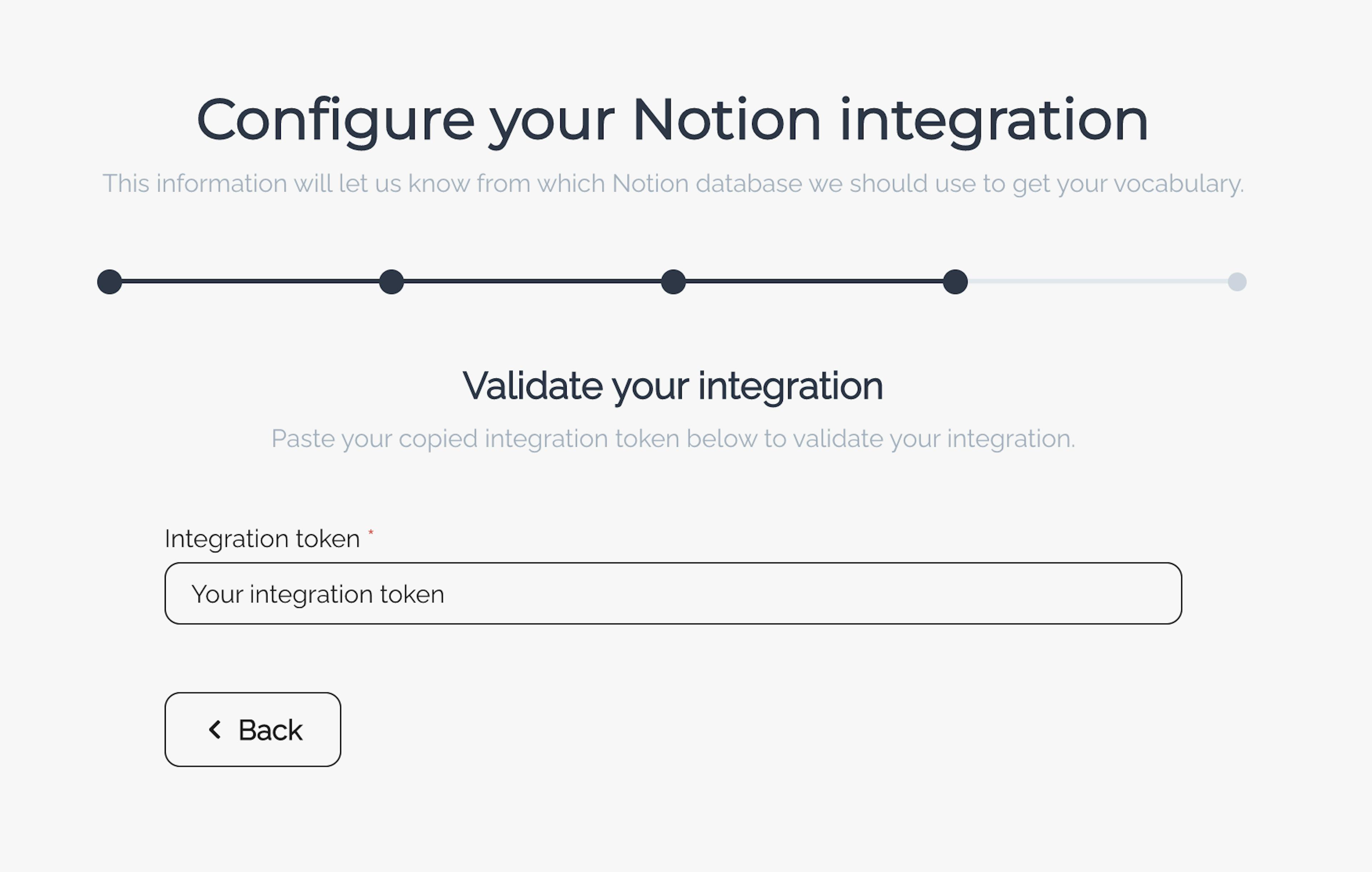 Step 4 of the onboarding process in the NotionLingo case study application.