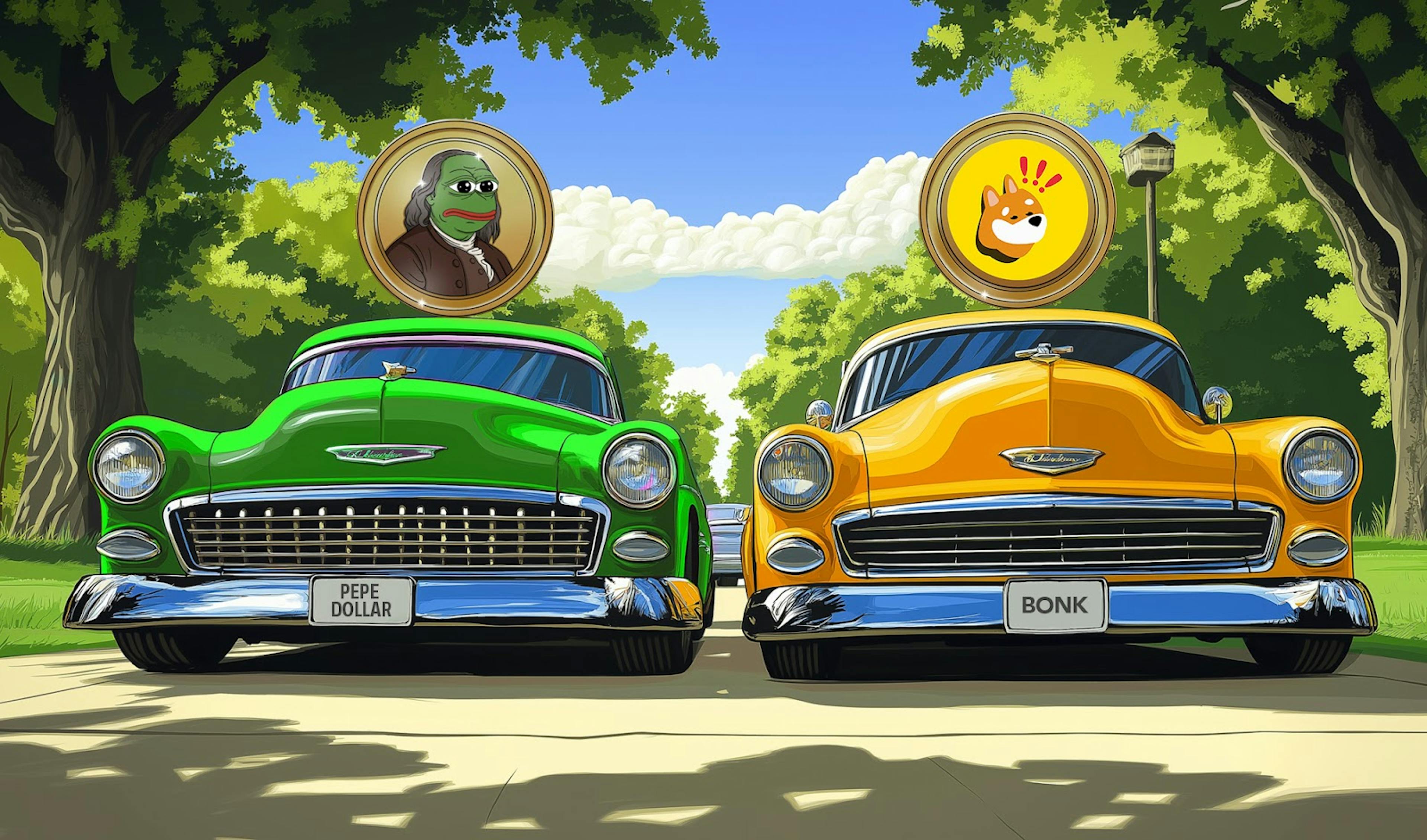 featured image - Pepe Dollar and BONK Compete for Meme Token Dominance Across Solana and Ethereum