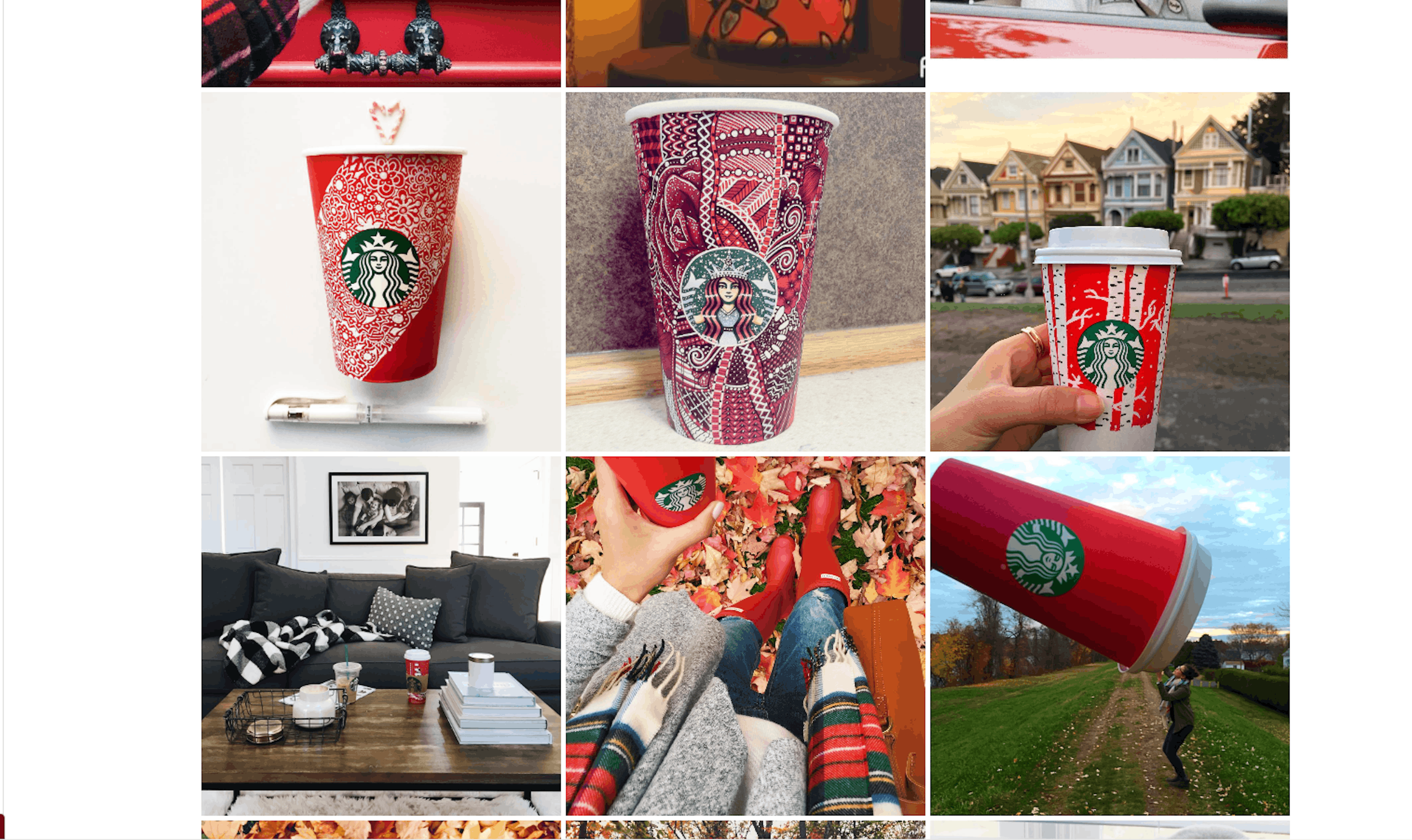 Starbucks cups in the "RedCupContest" hashtags.