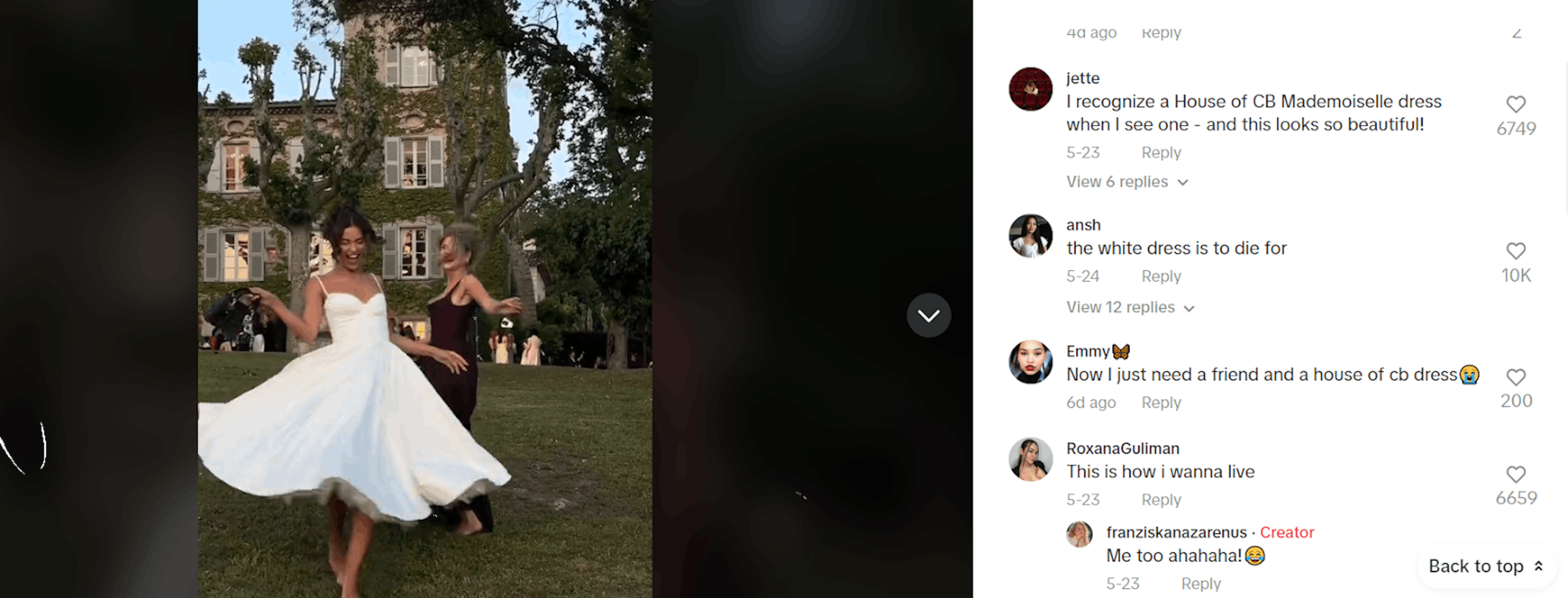 A TikTok user dancing to a song and comments trickling in about how great she was in the dress.
