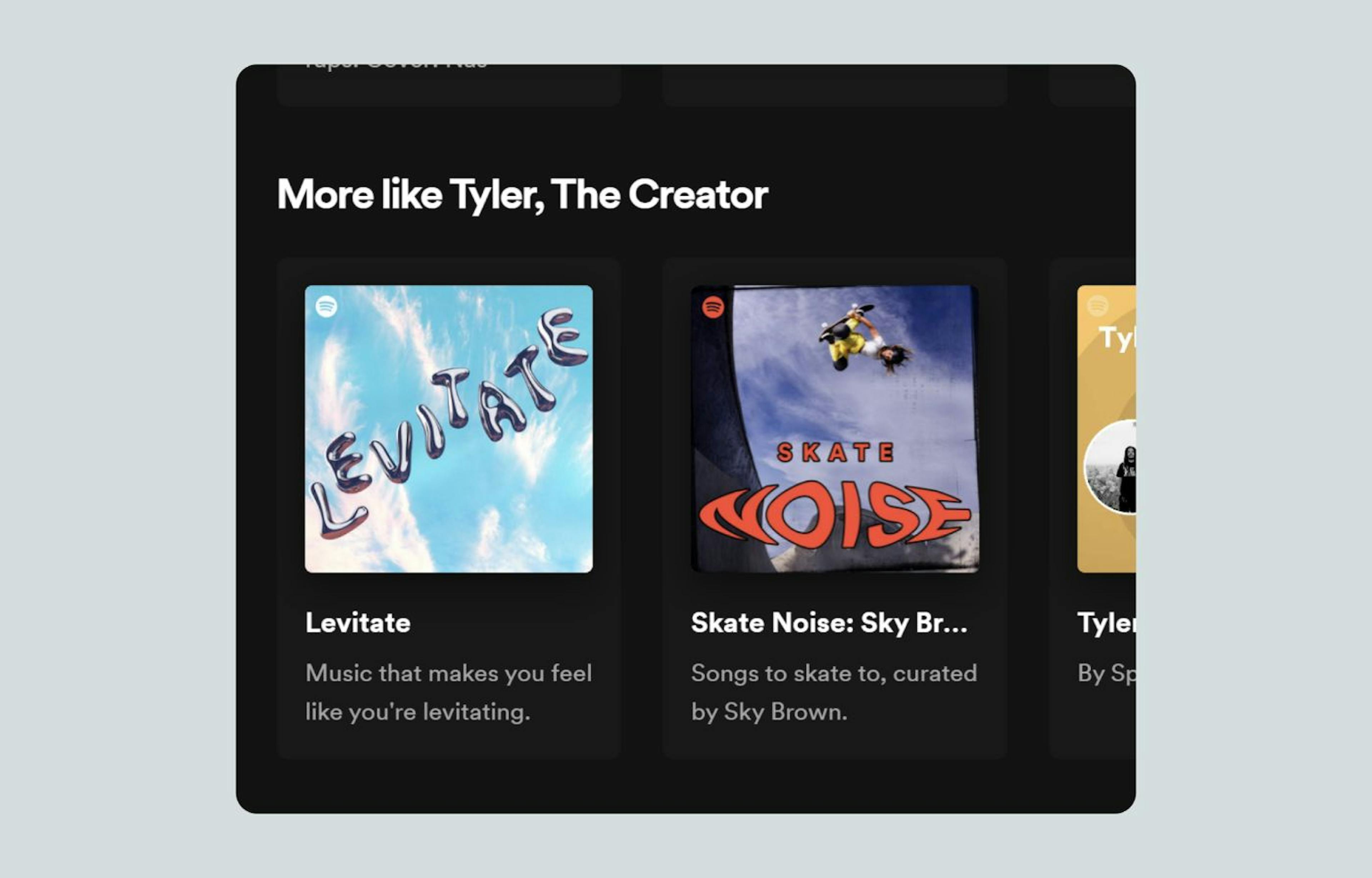 Spotify는 소스 아티스트를 보여주며 이 재생목록을 선택한 이유를 설명합니다.