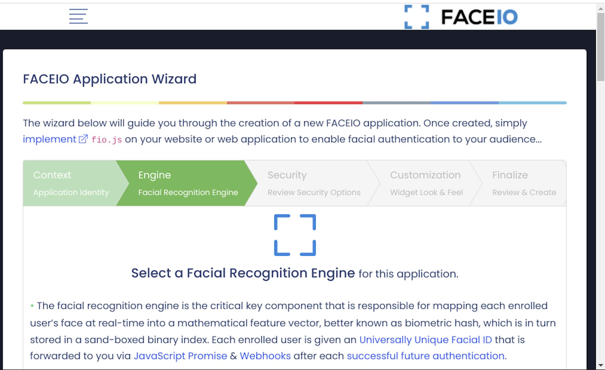 creating new project in faceIO