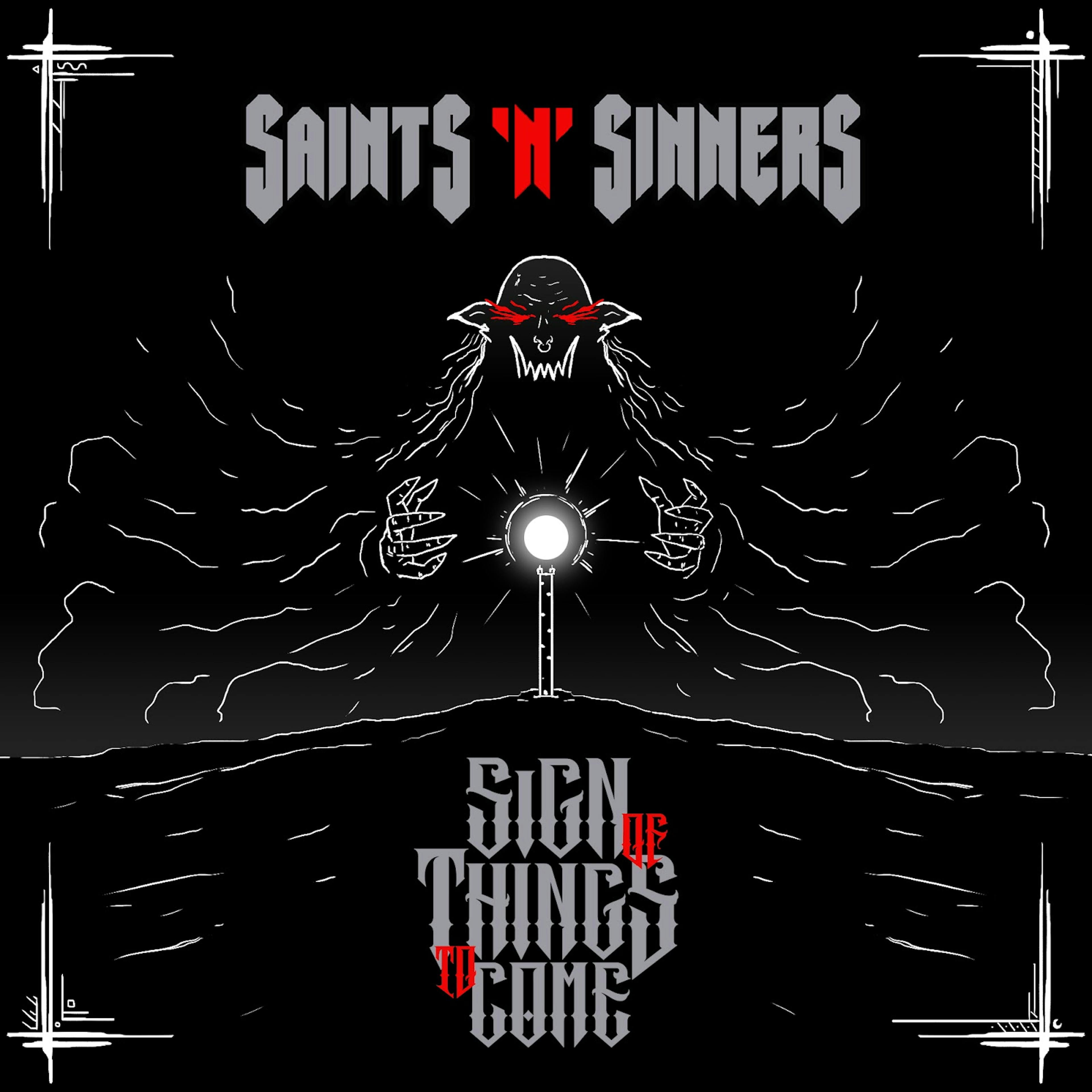 Single cover for Saints 'N' Sinners' Sign of Things to Come. Illustrated by kertburger.