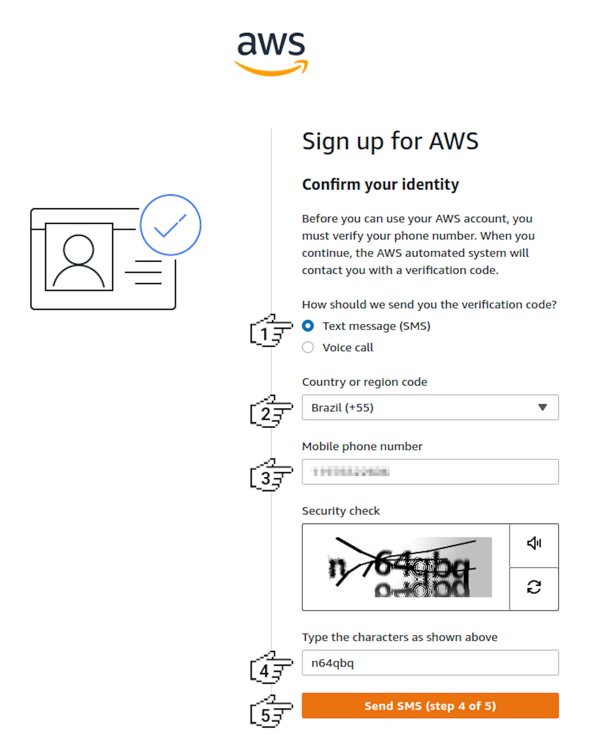 Amazon Cognito - Sign up for AWS (step 4 of 5)